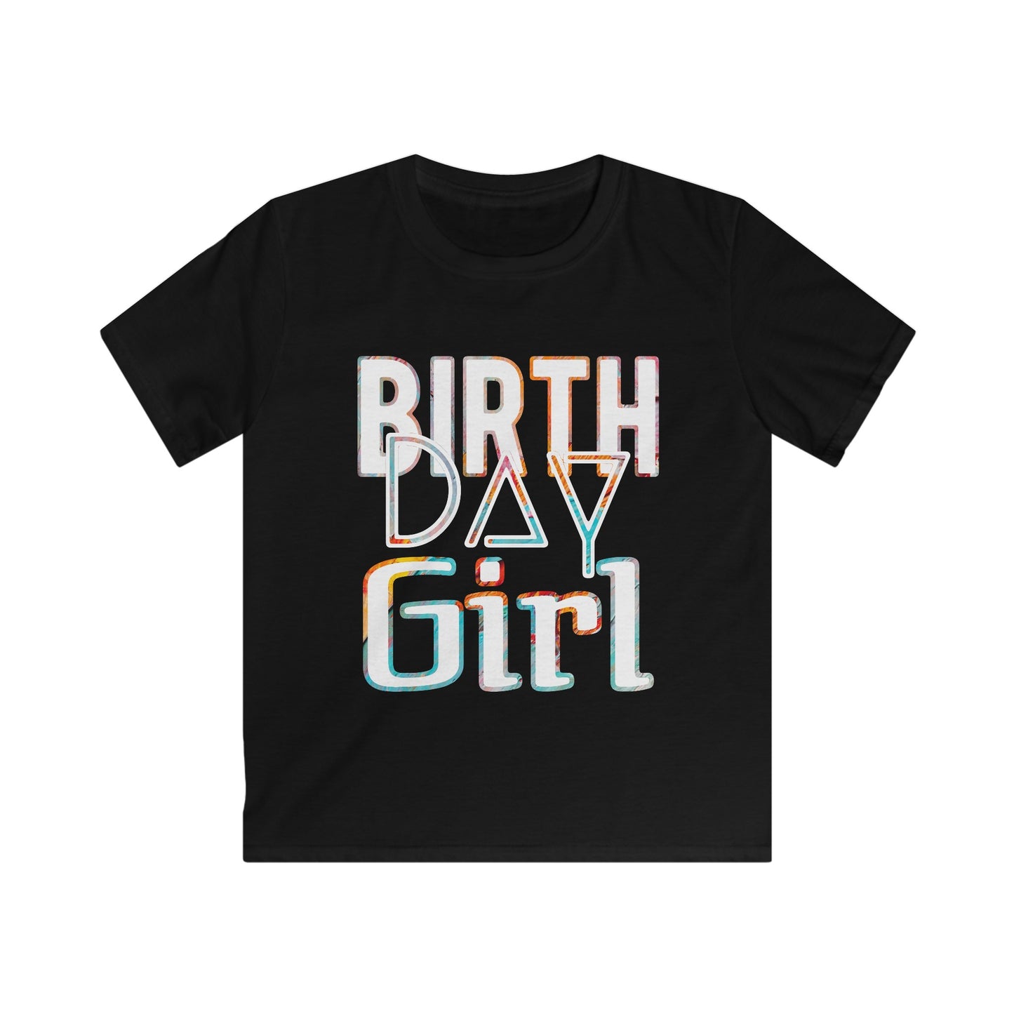 Birthday Girl White with Colorful Pattern Kids Softstyle Tee