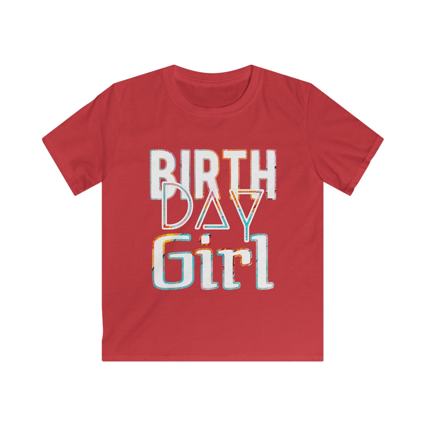 Birthday Girl White with Colorful Pattern Kids Softstyle Tee