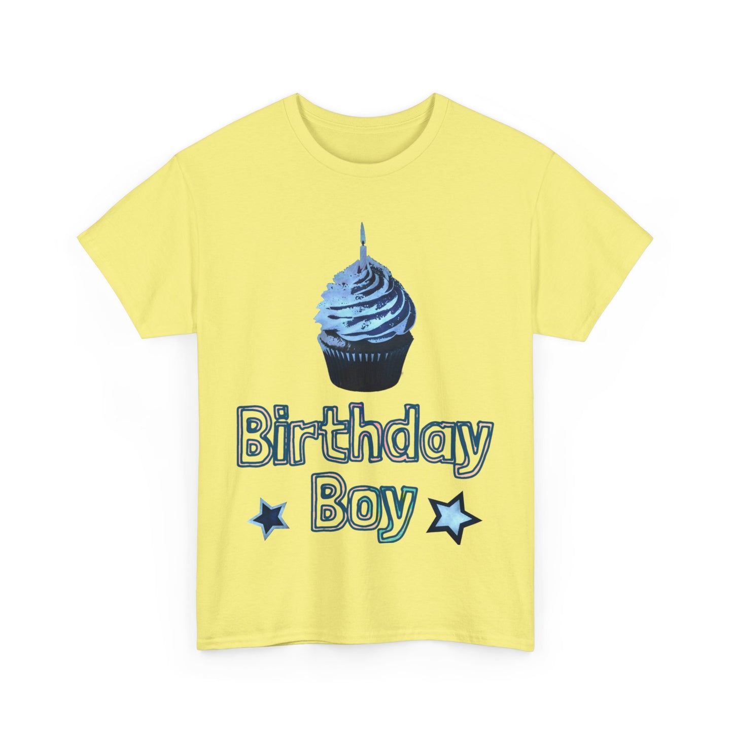 Birthday Boy Cupcake Blue Faded Design Unisex Heavy Cotton Tee