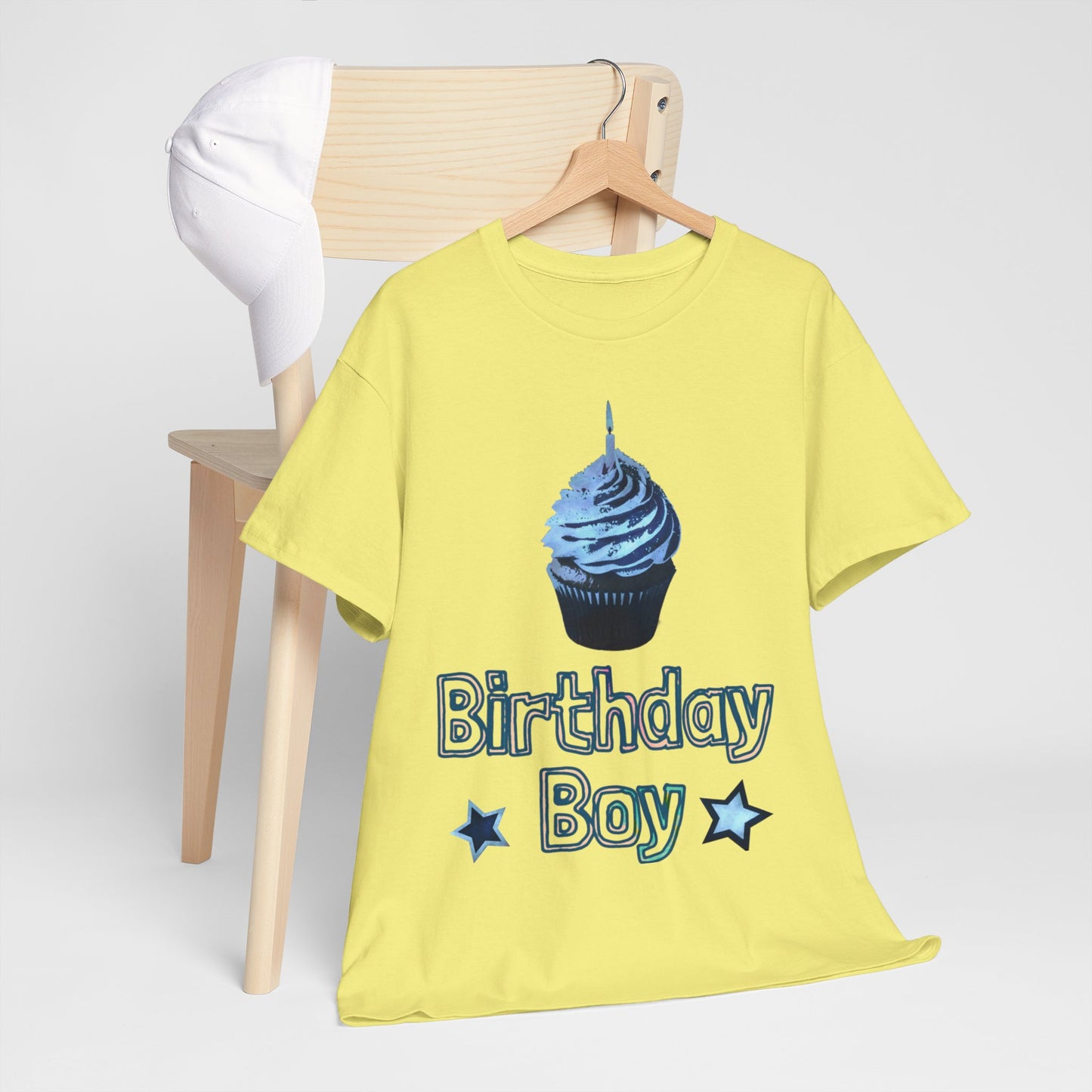 Birthday Boy Cupcake Blue Faded Design Unisex Heavy Cotton Tee