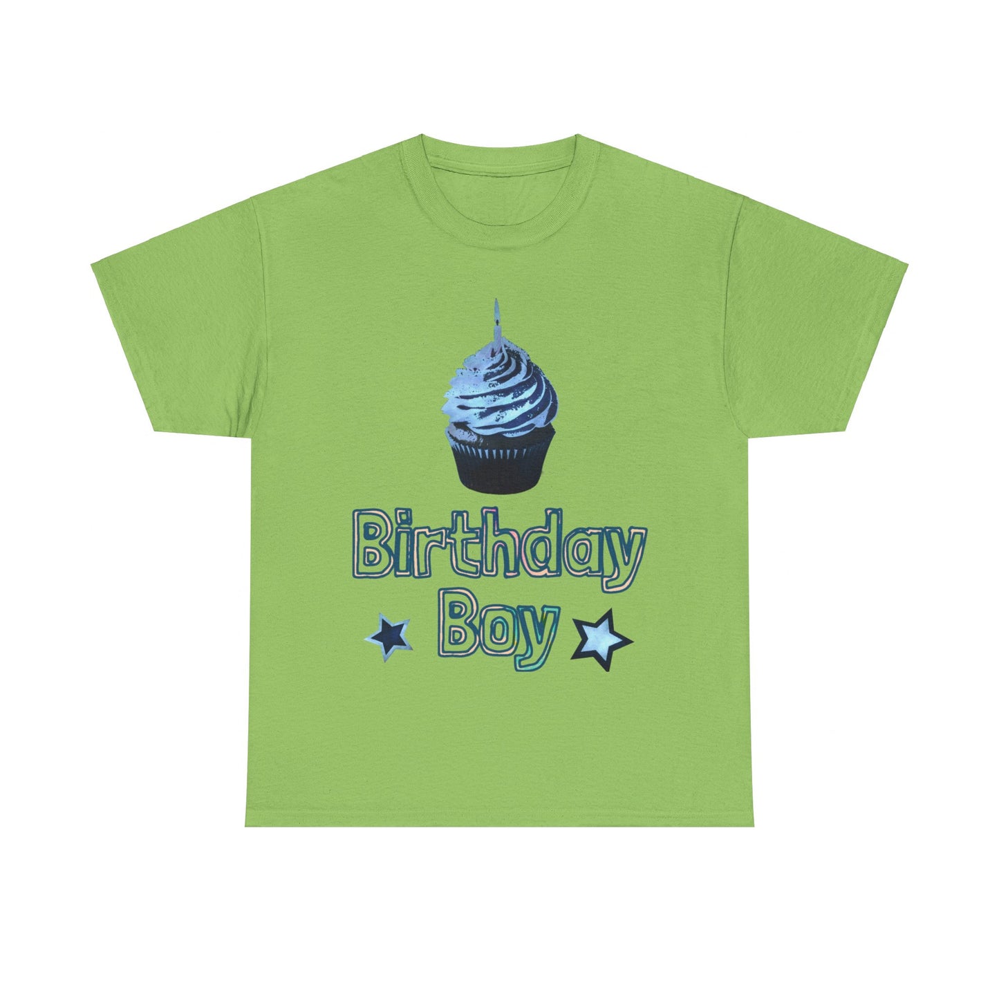 Birthday Boy Cupcake Blue Faded Design Unisex Heavy Cotton Tee