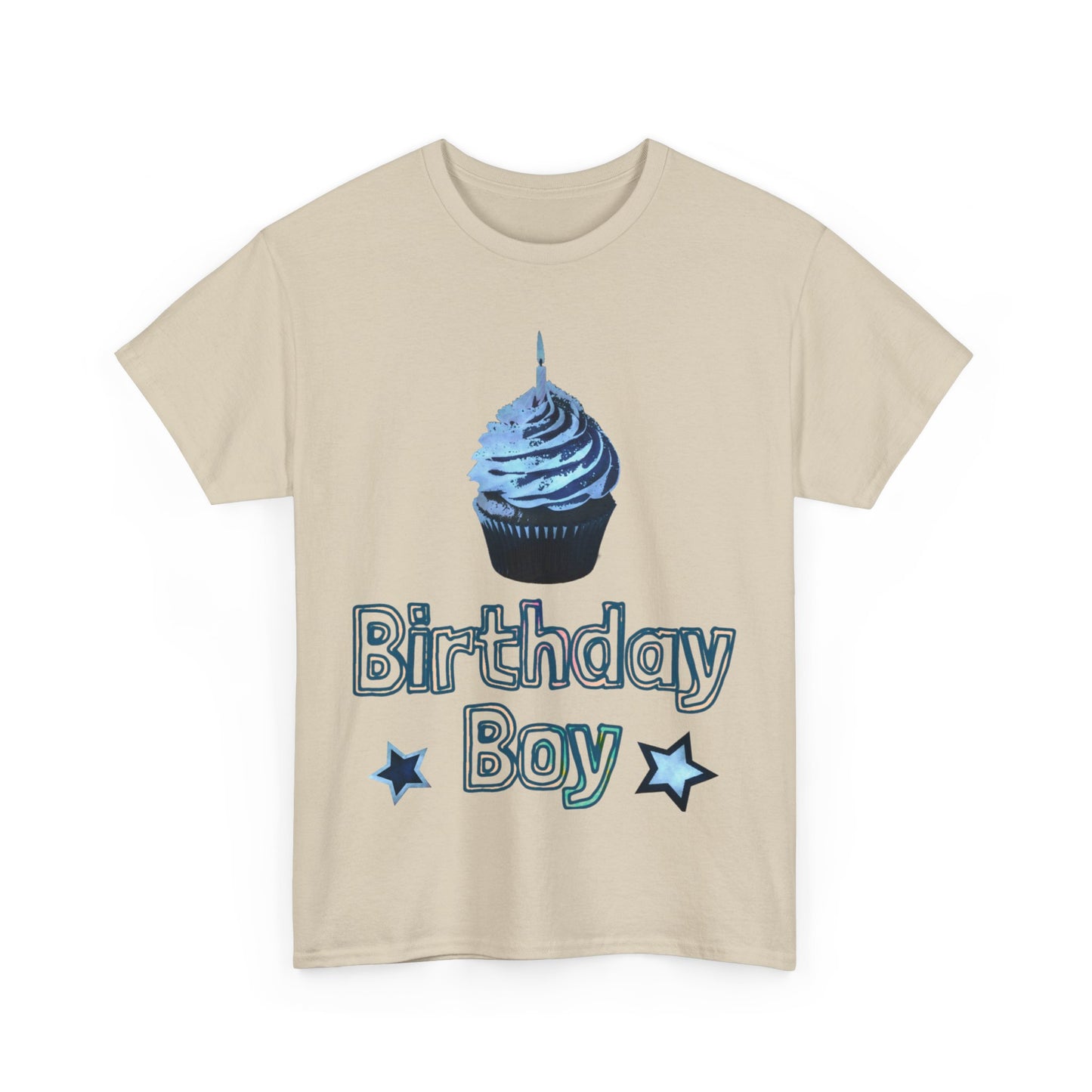 Birthday Boy Cupcake Blue Faded Design Unisex Heavy Cotton Tee