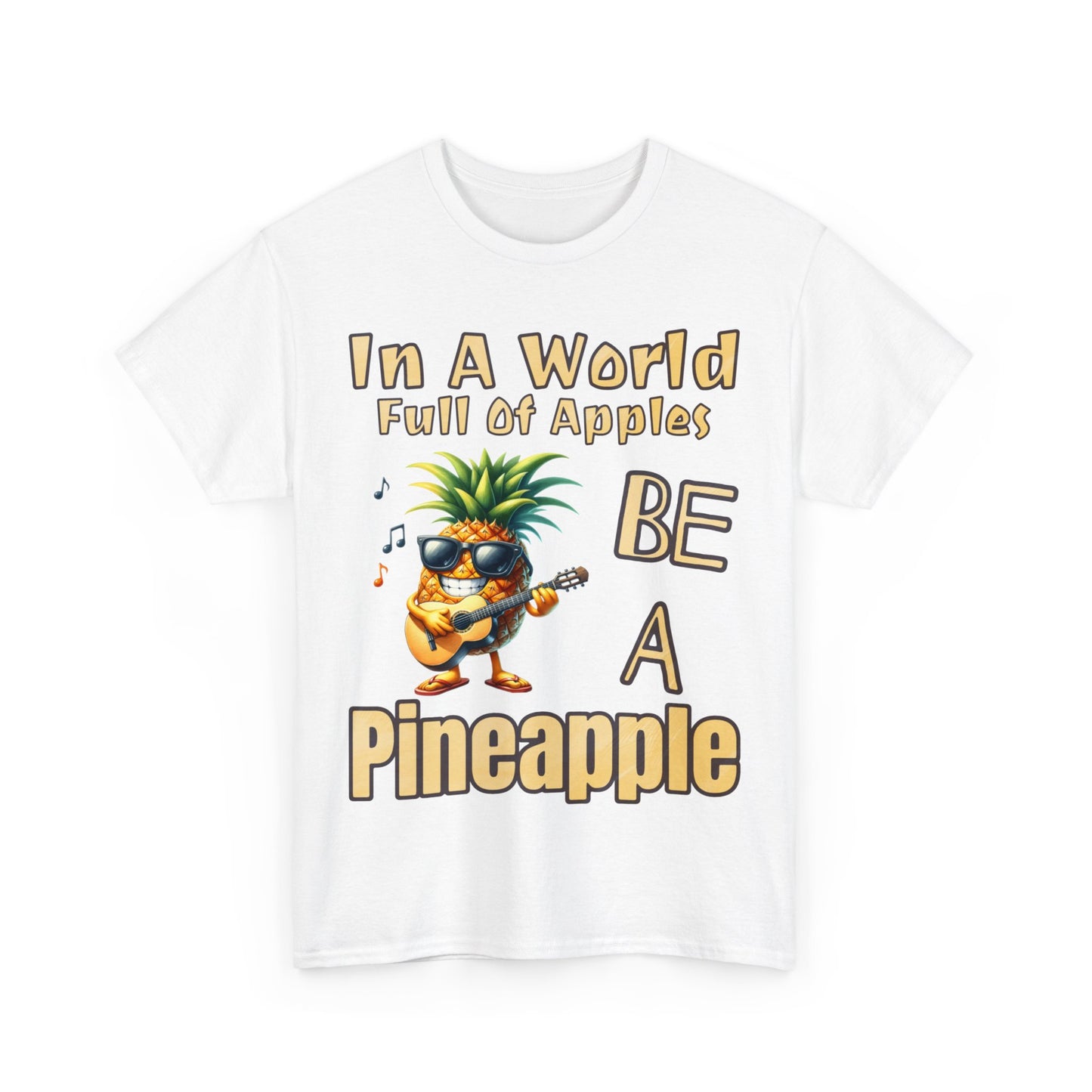 Cool Pineapple Playing Guitar Unisex Heavy Cotton Tee