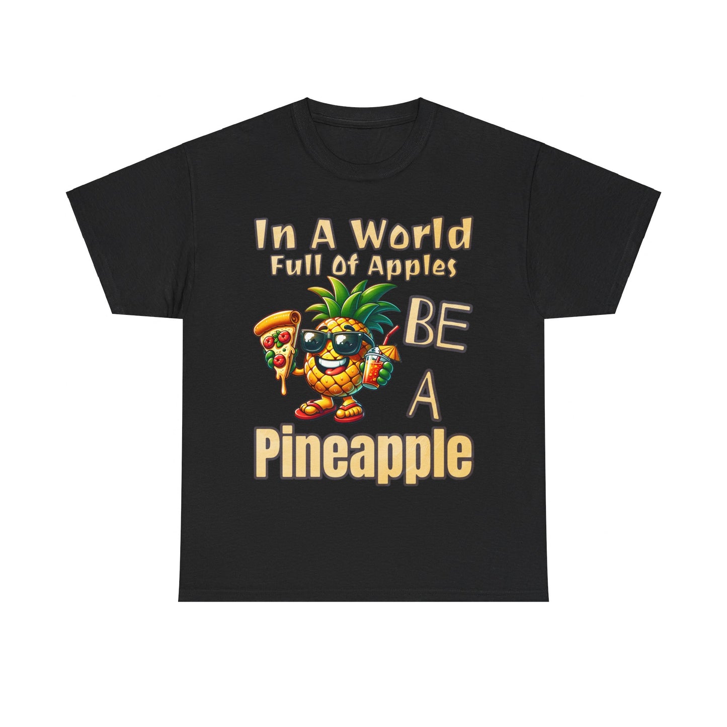 Cool Pineapple With Pizza Slice & Cocktail Unisex Heavy Cotton Tee