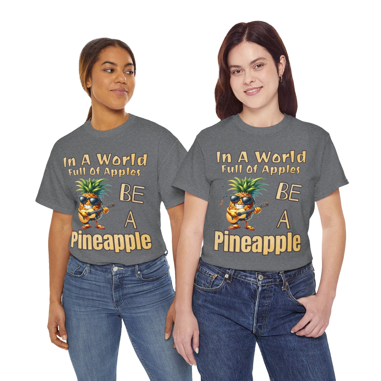 Cool Pineapple Playing Guitar Unisex Heavy Cotton Tee