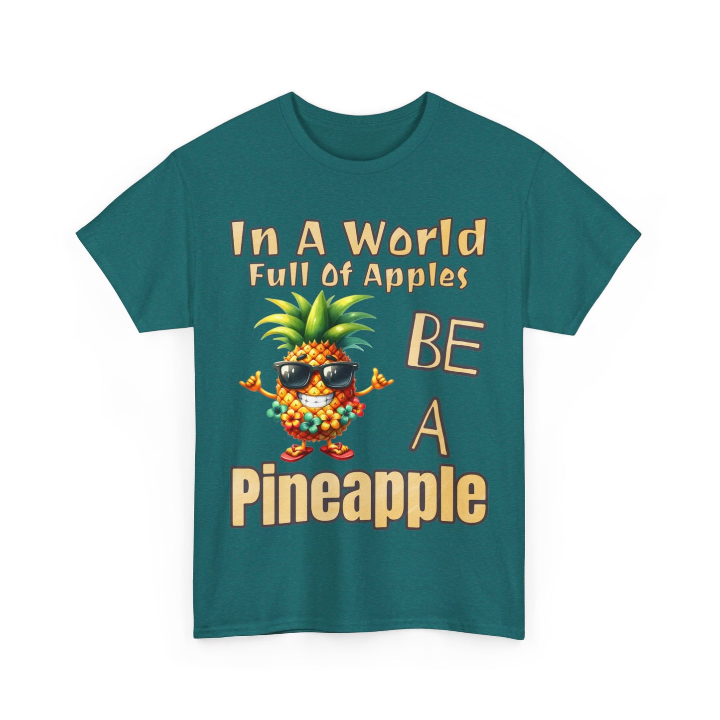 Cool Pineapple Wearing Sunglasses and flower Unisex Heavy Cotton Tee