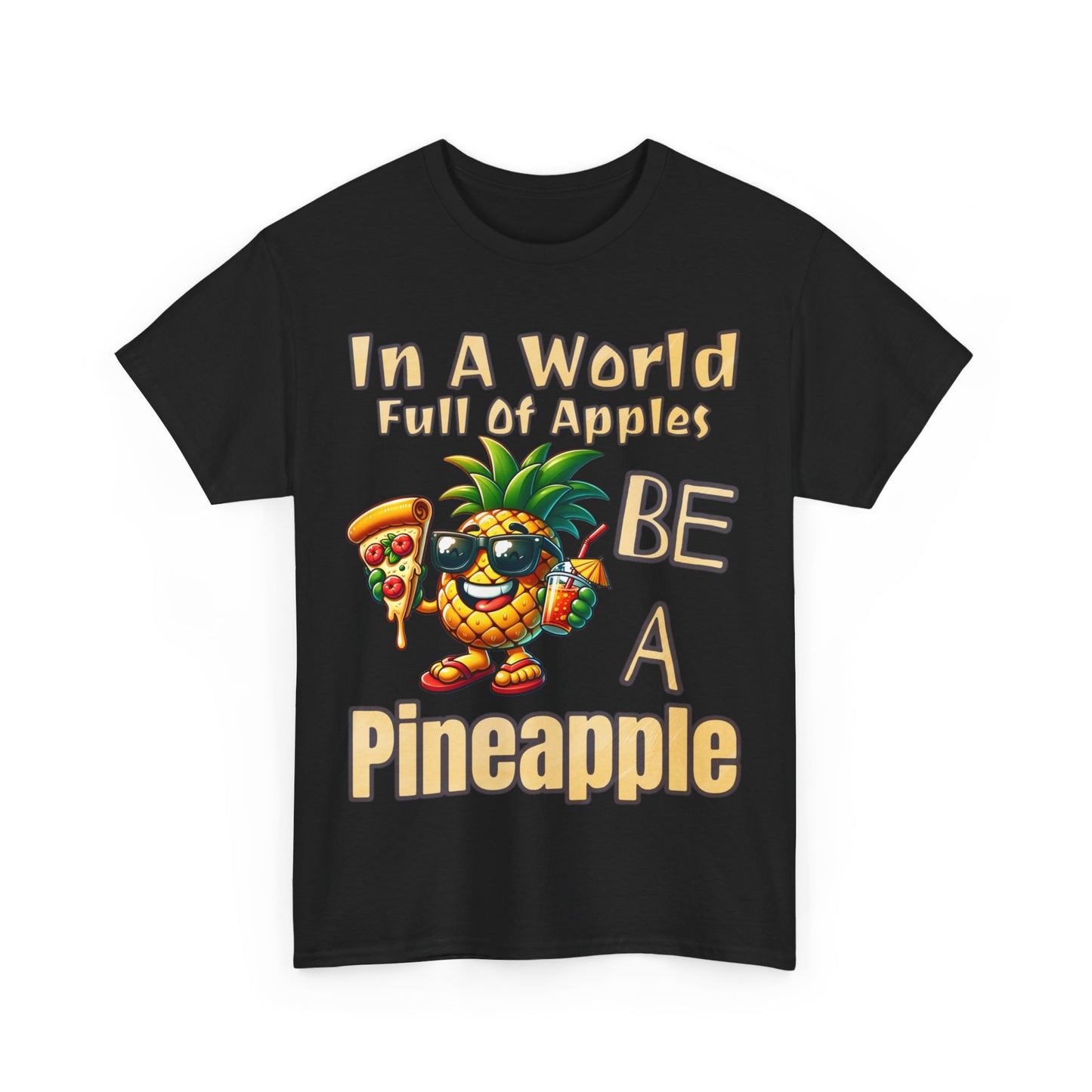 Cool Pineapple With Pizza Slice & Cocktail Unisex Heavy Cotton Tee