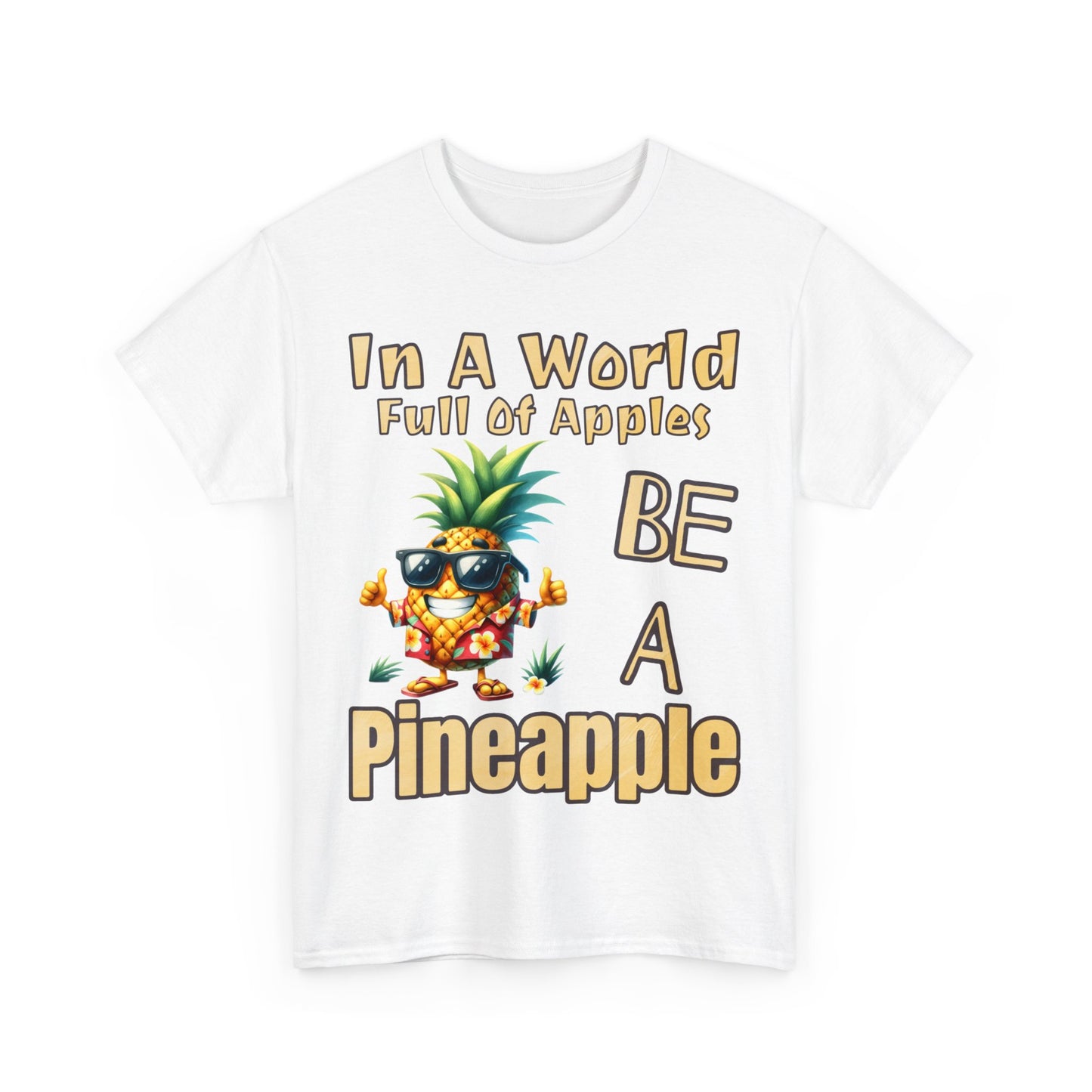 Cool Pineapple With Flower Shirt Unisex Heavy Cotton Tee