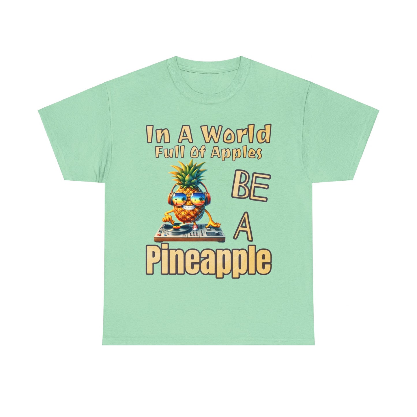 Cool Pineapple DJ Beach Reflection Shades Unisex Heavy Cotton Tee