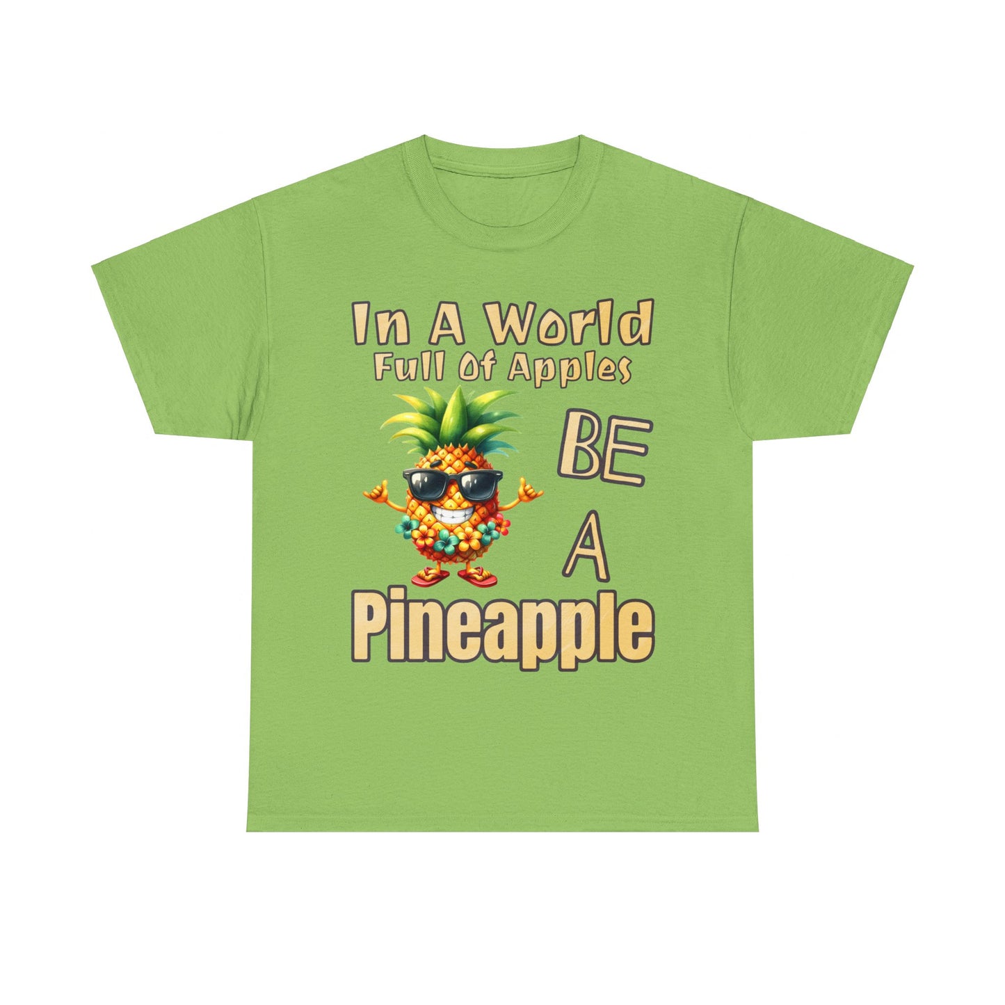 Cool Pineapple Wearing Sunglasses and flower Unisex Heavy Cotton Tee