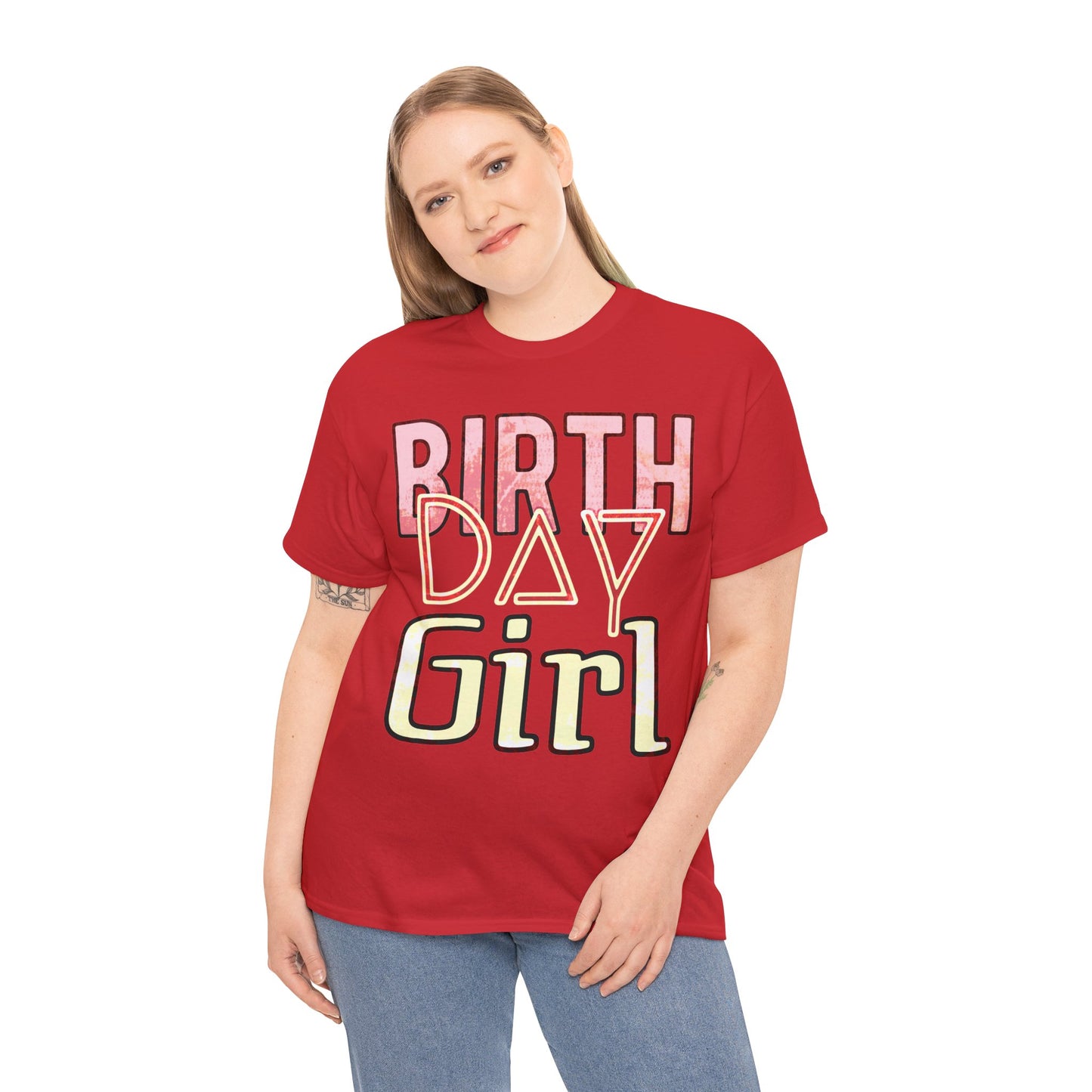 Birthday Girl Pink Washed Grunge Look Unisex Heavy Cotton Tee