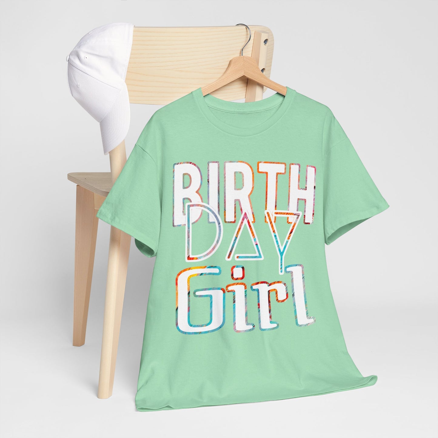 Birthday Girl White And Multicoloured Pattern Unisex Heavy Cotton Tee