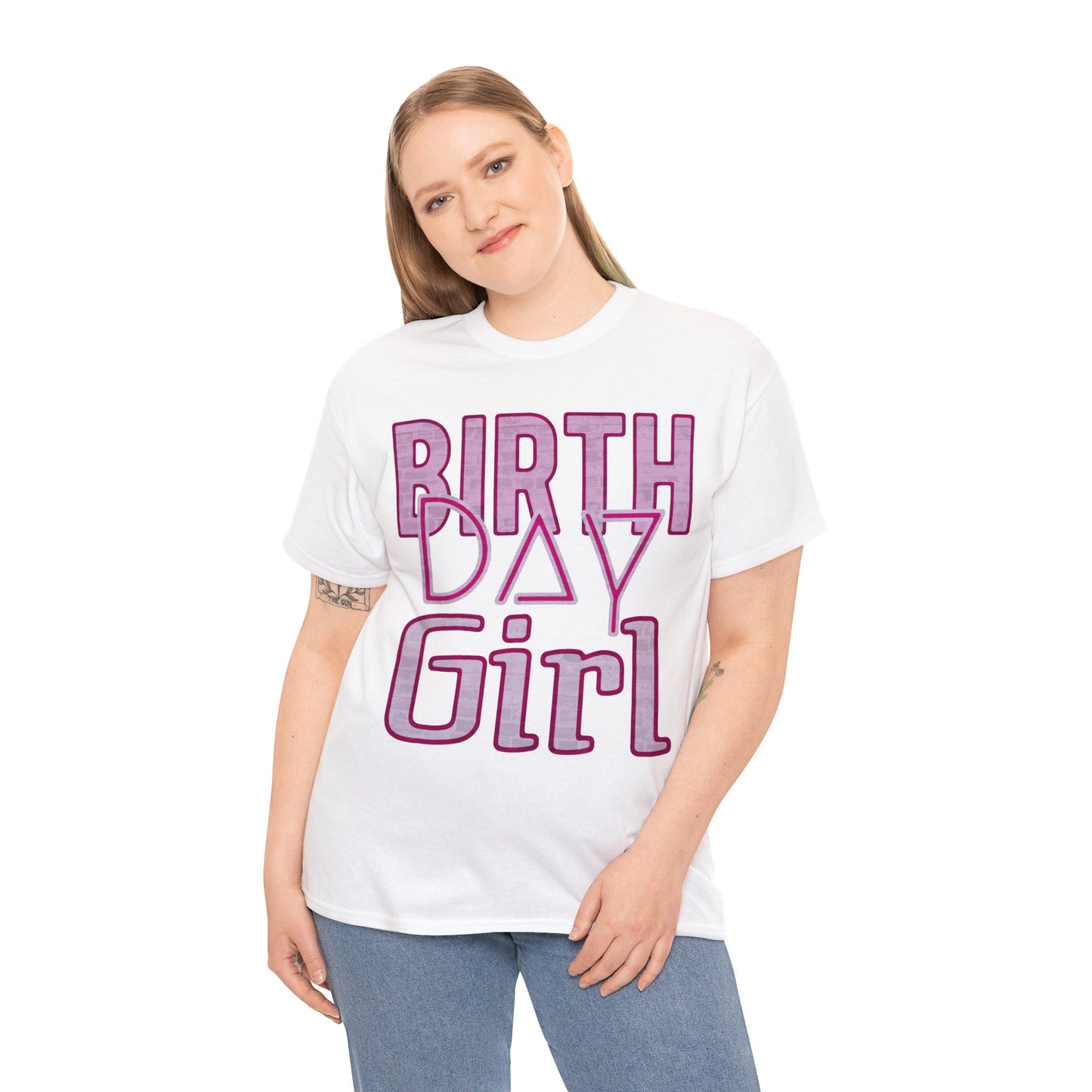 Birthday Girl Pink Brick Wall Grunge Look Unisex Heavy Cotton Tee