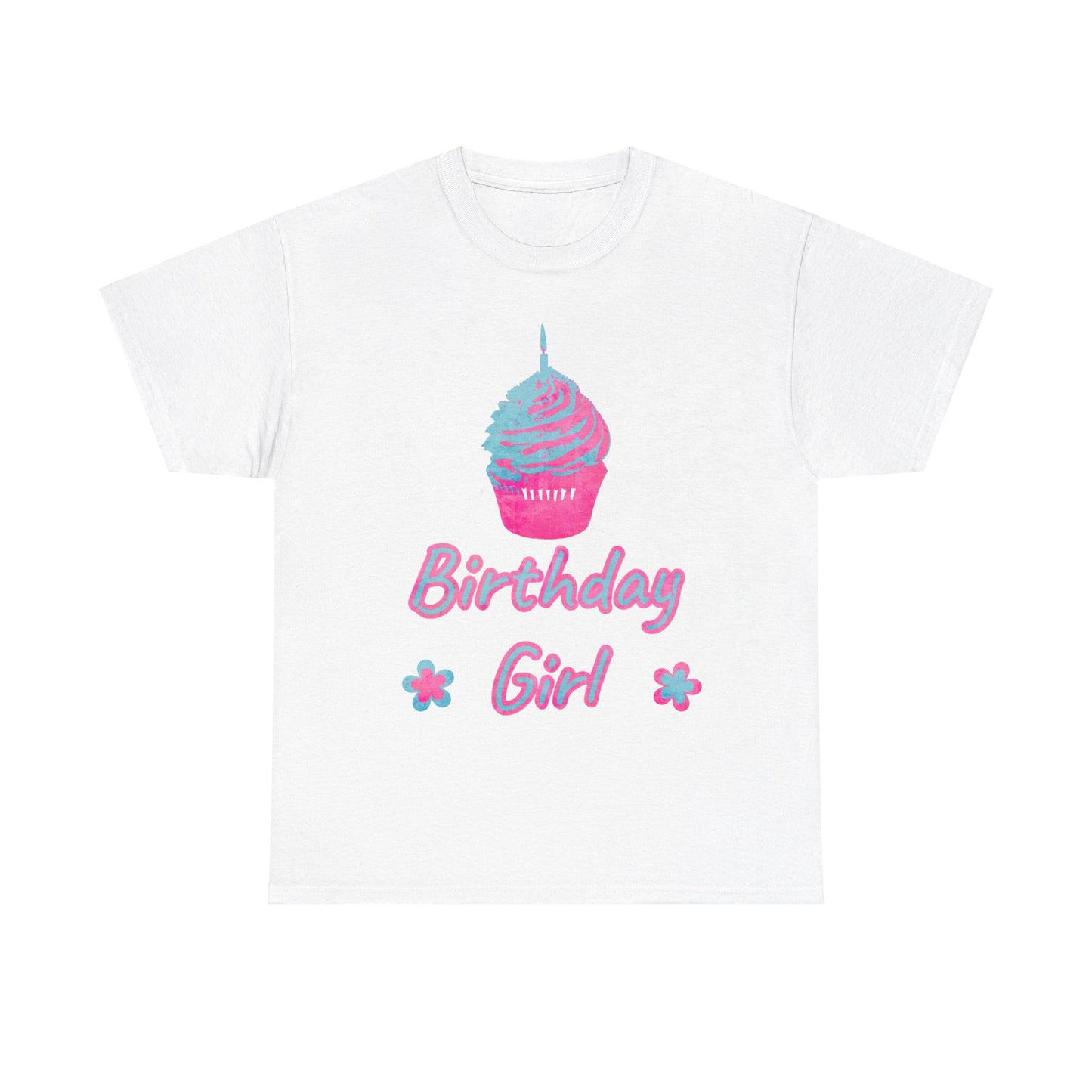 Birthday Girl Blue & Pink Cupcake Unisex Heavy Cotton Tee