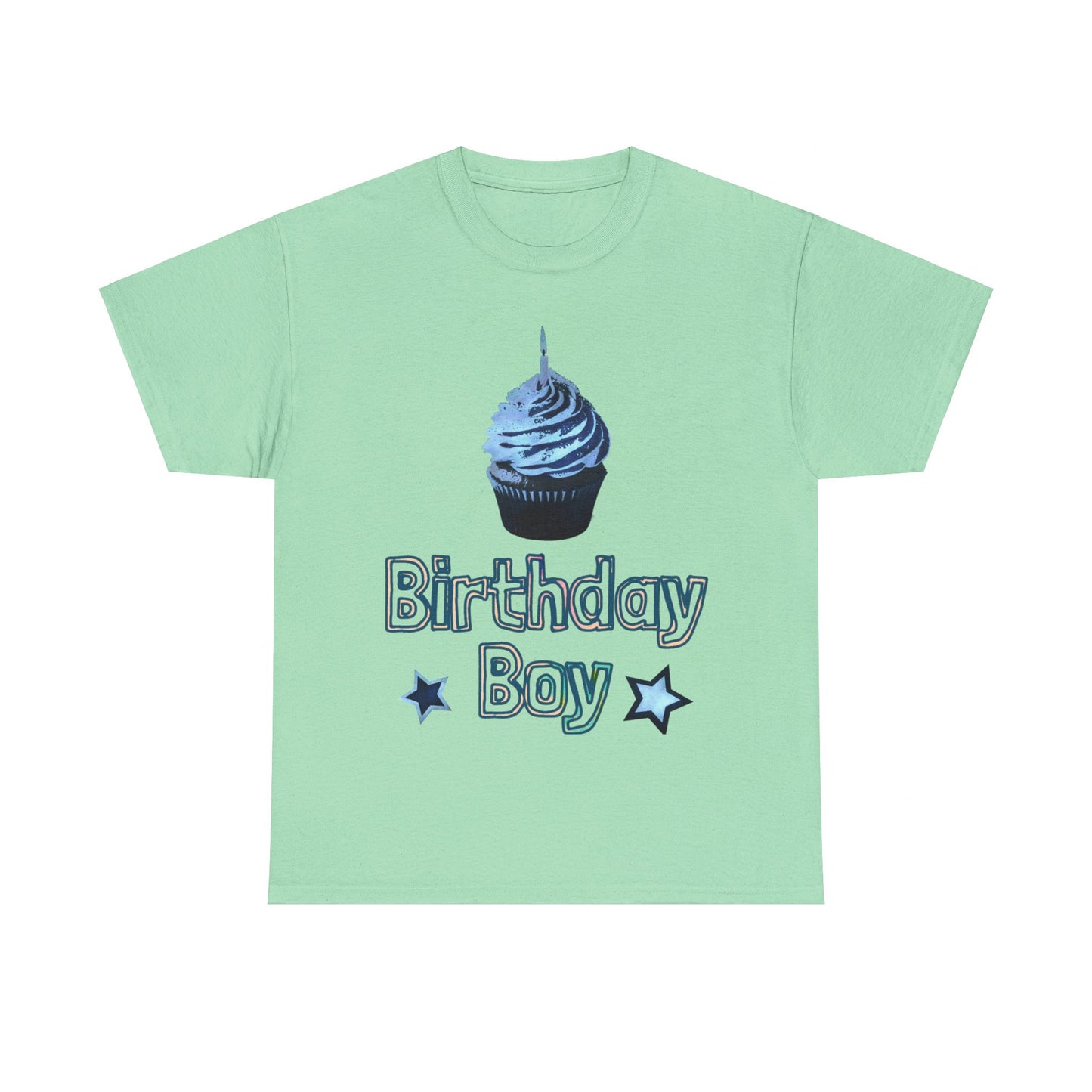 Birthday Boy Cupcake Blue Faded Design Unisex Heavy Cotton Tee