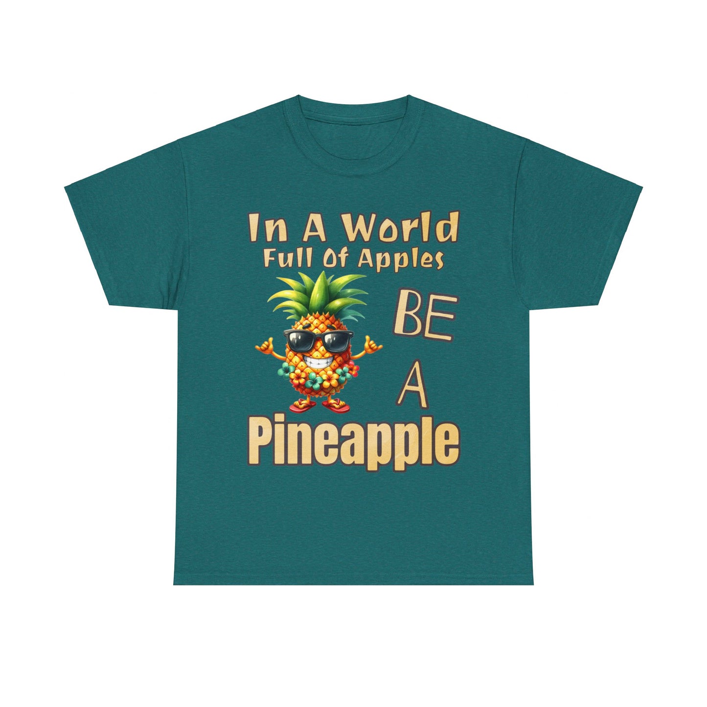 Cool Pineapple Wearing Sunglasses and flower Unisex Heavy Cotton Tee