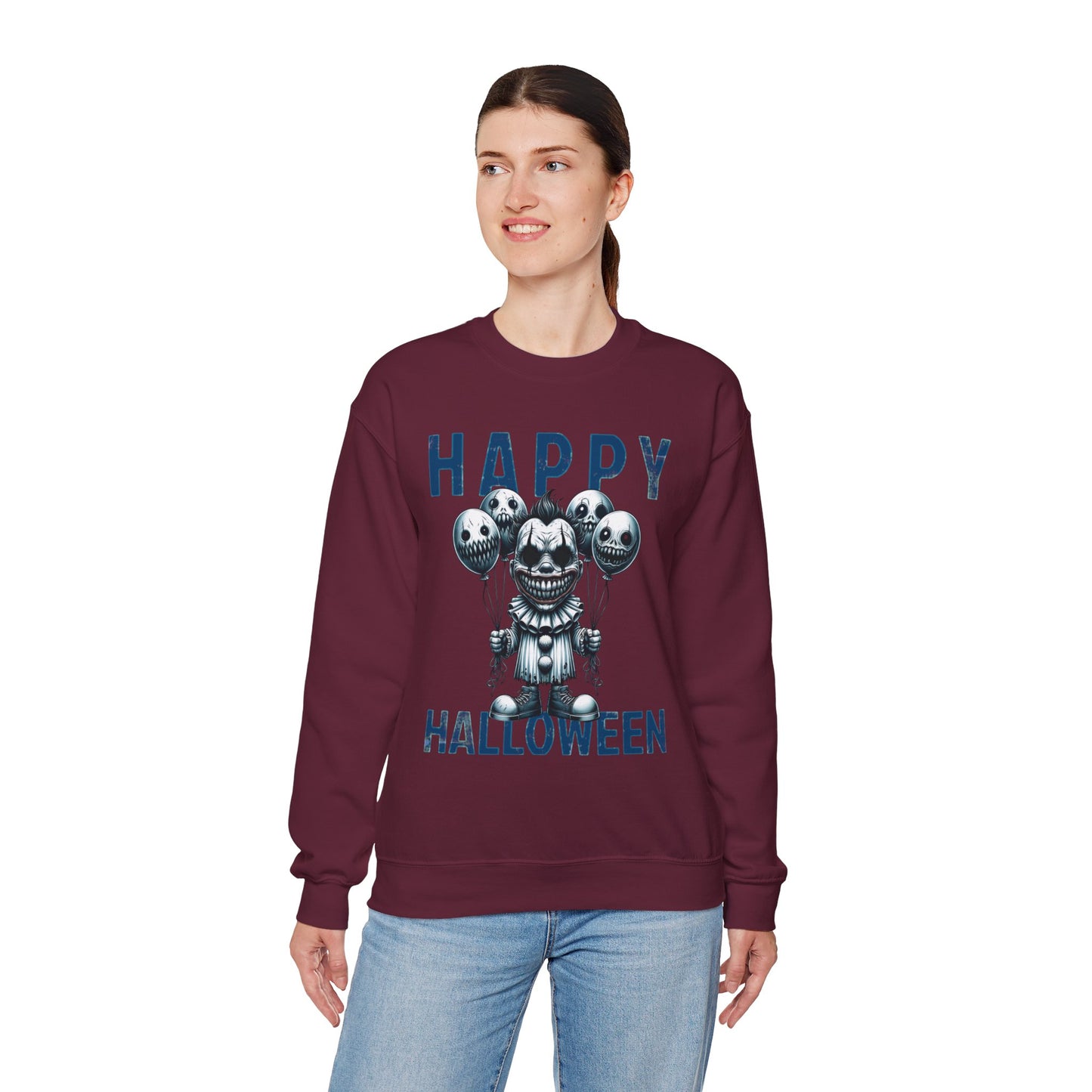 Creepy Scary Clown With Clown Balloons Happy Halloween Sweatshirt