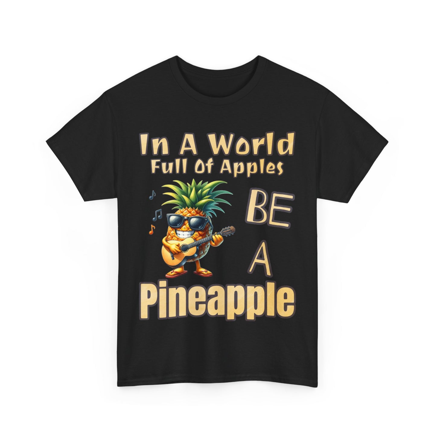 Cool Pineapple Playing Guitar Unisex Heavy Cotton Tee