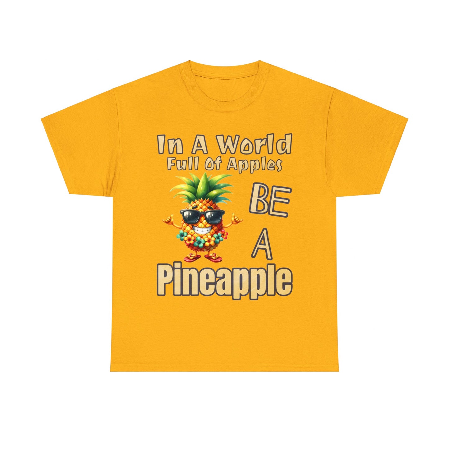 Cool Pineapple Wearing Sunglasses and flower Unisex Heavy Cotton Tee