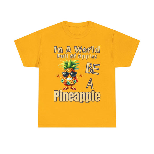 Cool Pineapple Wearing Sunglasses and flower Unisex Heavy Cotton Tee