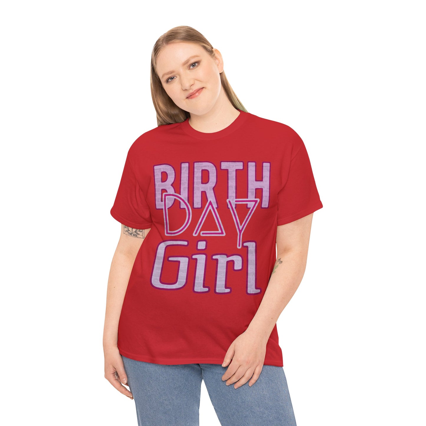 Birthday Girl Pink Brick Wall Grunge Look Unisex Heavy Cotton Tee