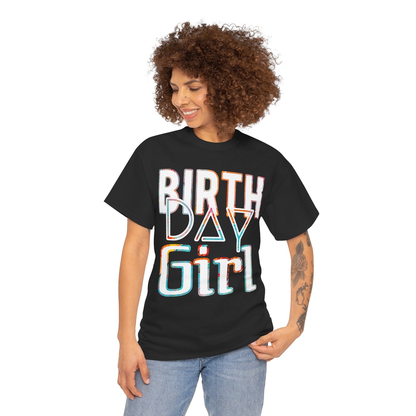 Birthday Girl White And Multicoloured Pattern Unisex Heavy Cotton Tee