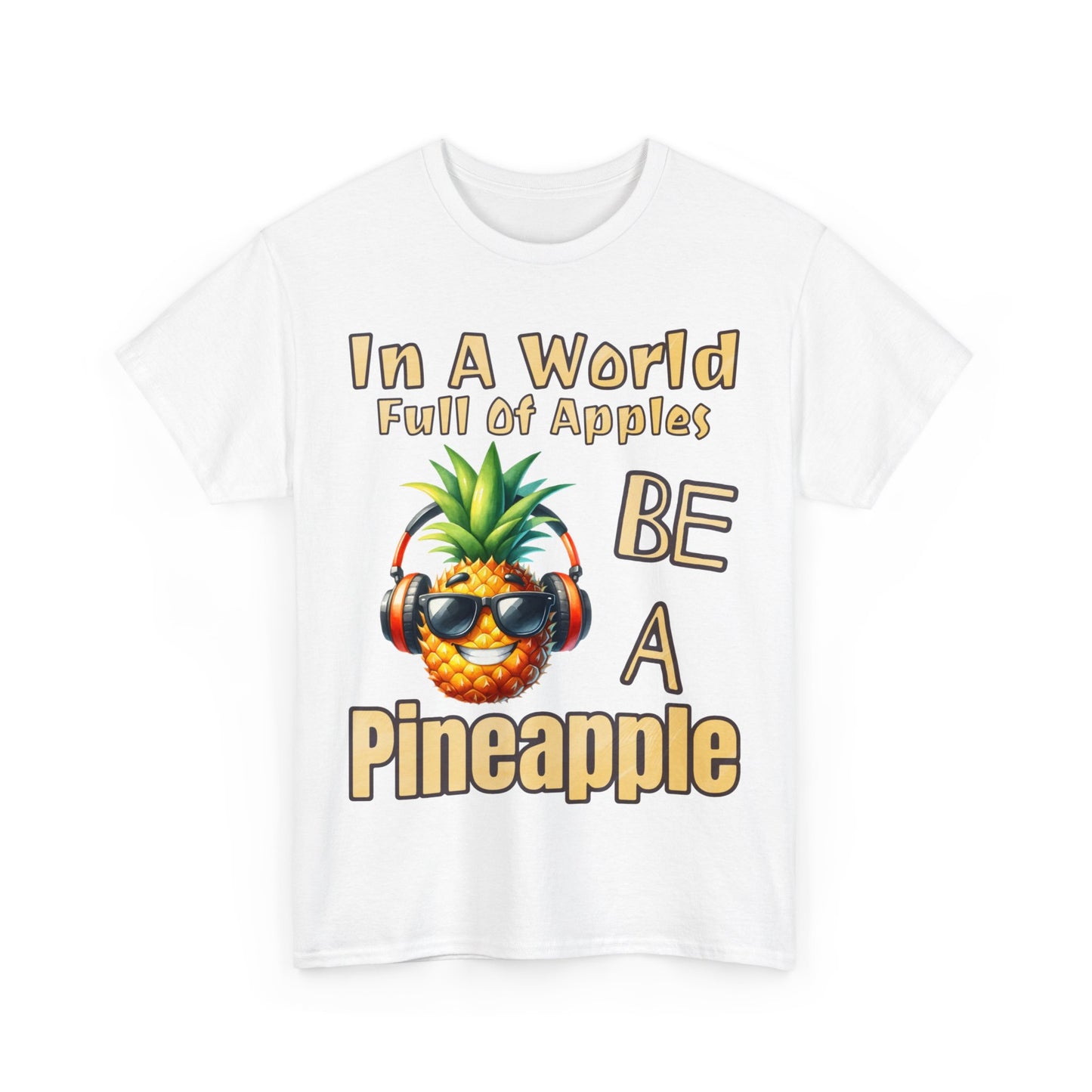 Cool Pineapple Music Headphones Unisex Heavy Cotton Tee