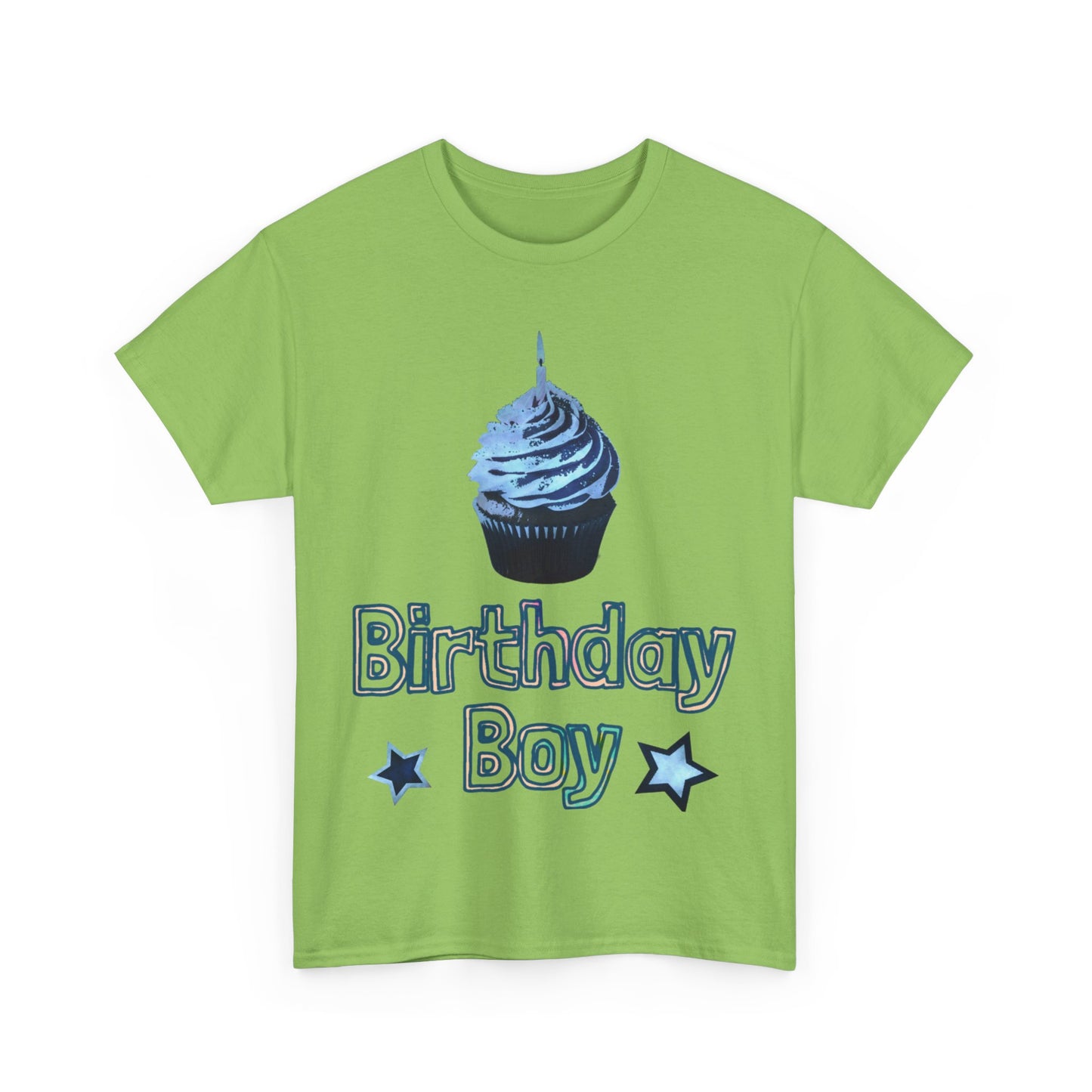 Birthday Boy Cupcake Blue Faded Design Unisex Heavy Cotton Tee