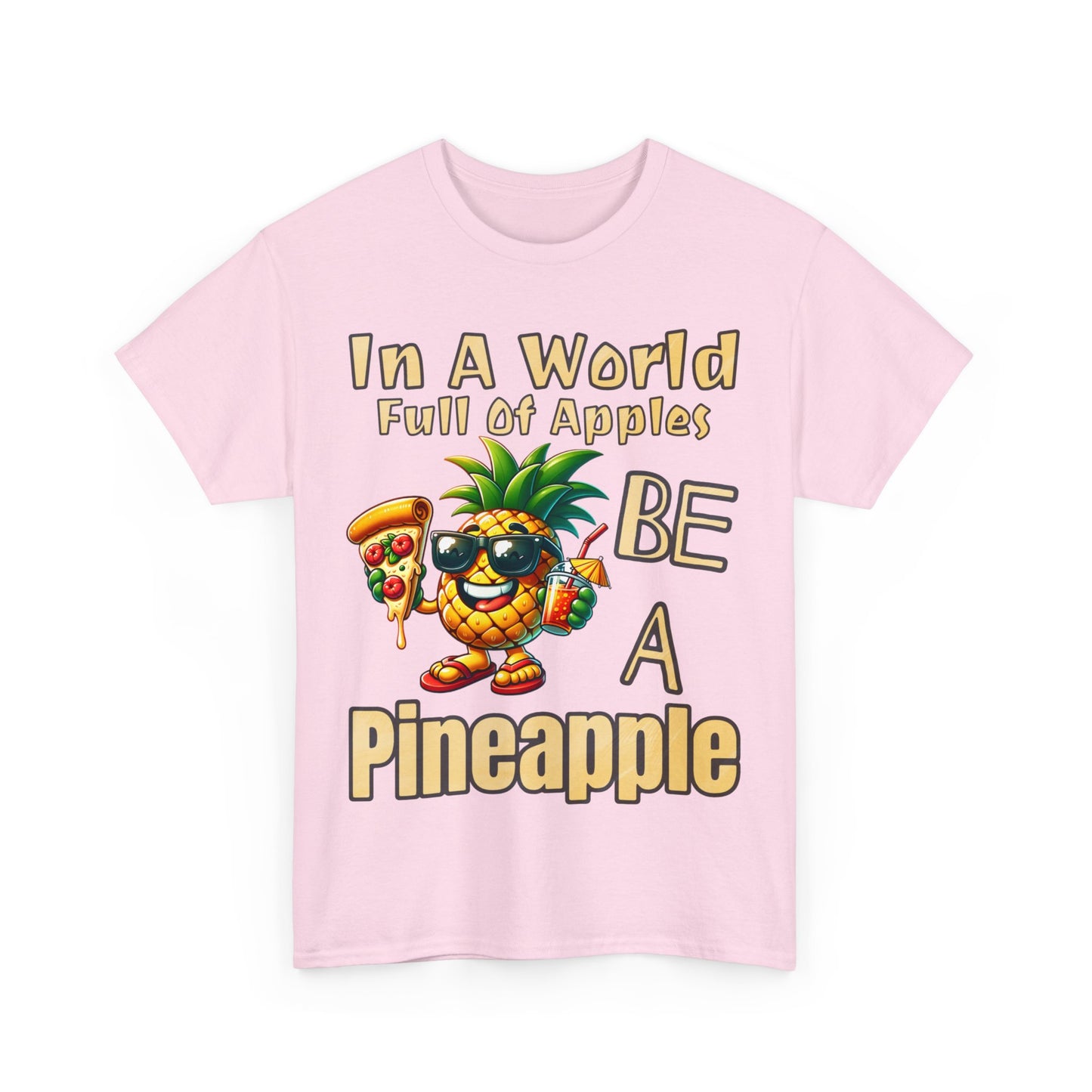 Cool Pineapple With Pizza Slice & Cocktail Unisex Heavy Cotton Tee