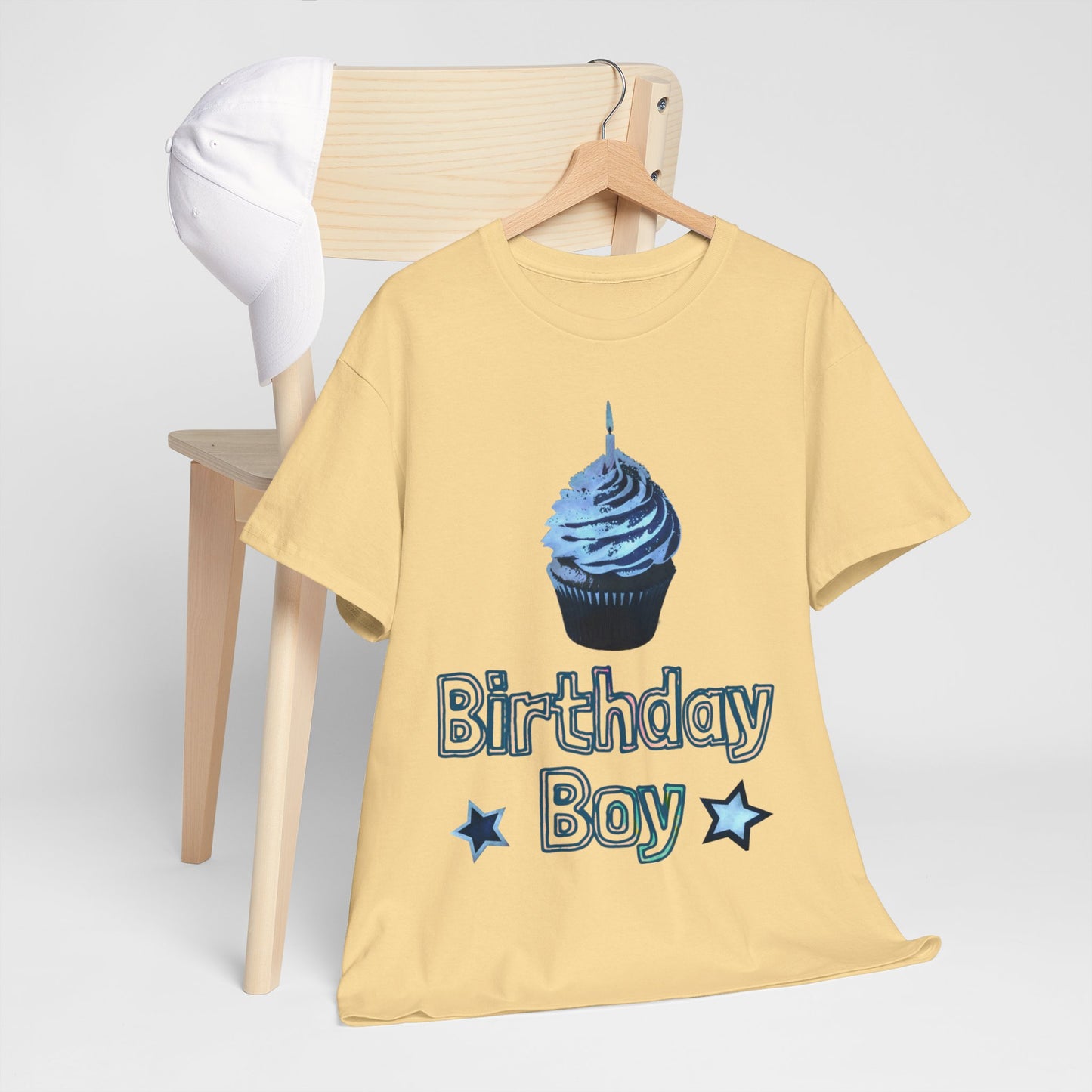 Birthday Boy Cupcake Blue Faded Design Unisex Heavy Cotton Tee