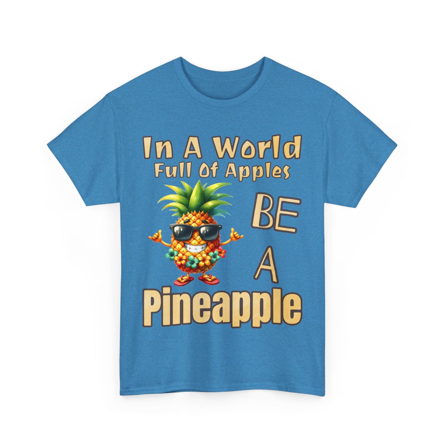 Cool Pineapple Wearing Sunglasses and flower Unisex Heavy Cotton Tee