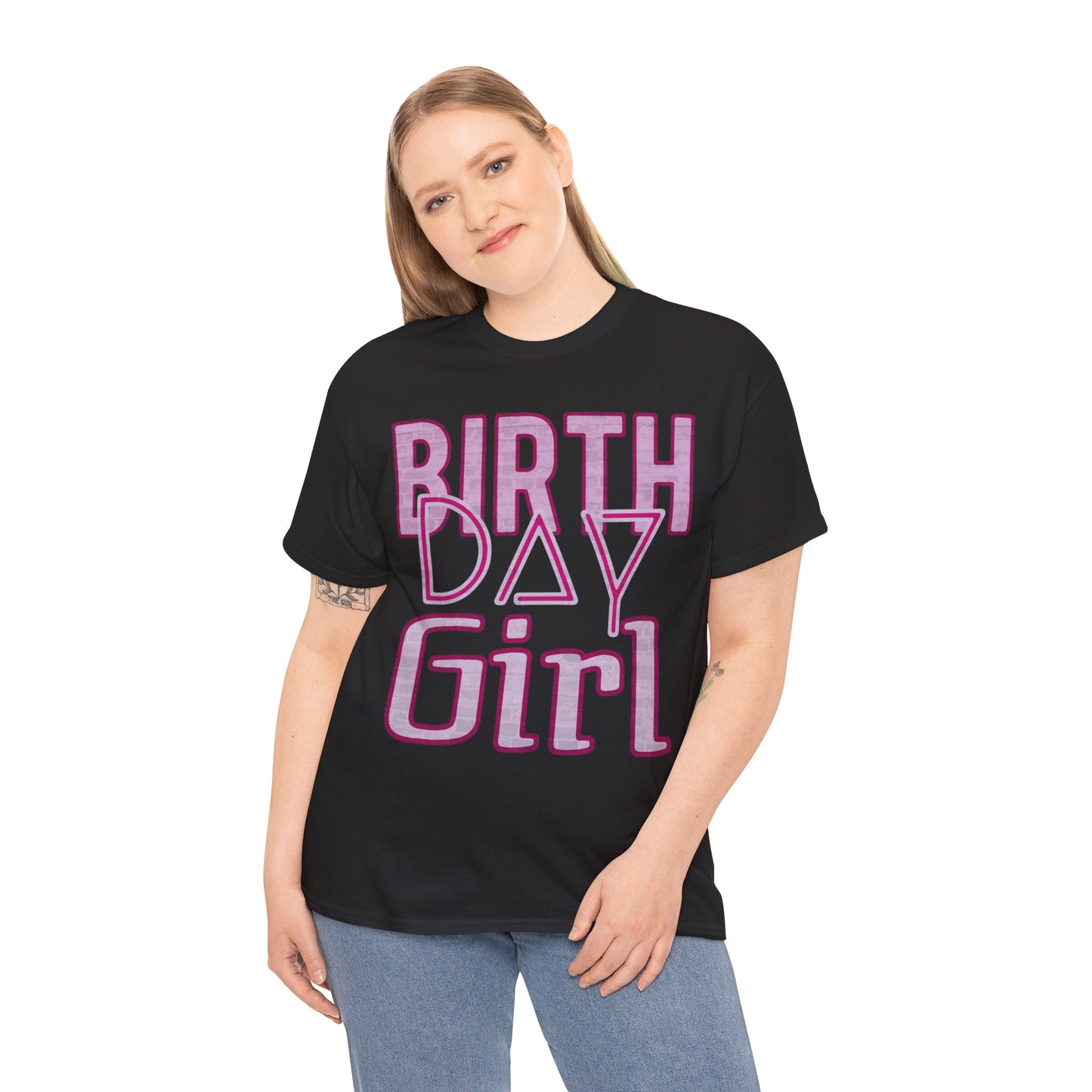 Birthday Girl Pink Brick Wall Grunge Look Unisex Heavy Cotton Tee