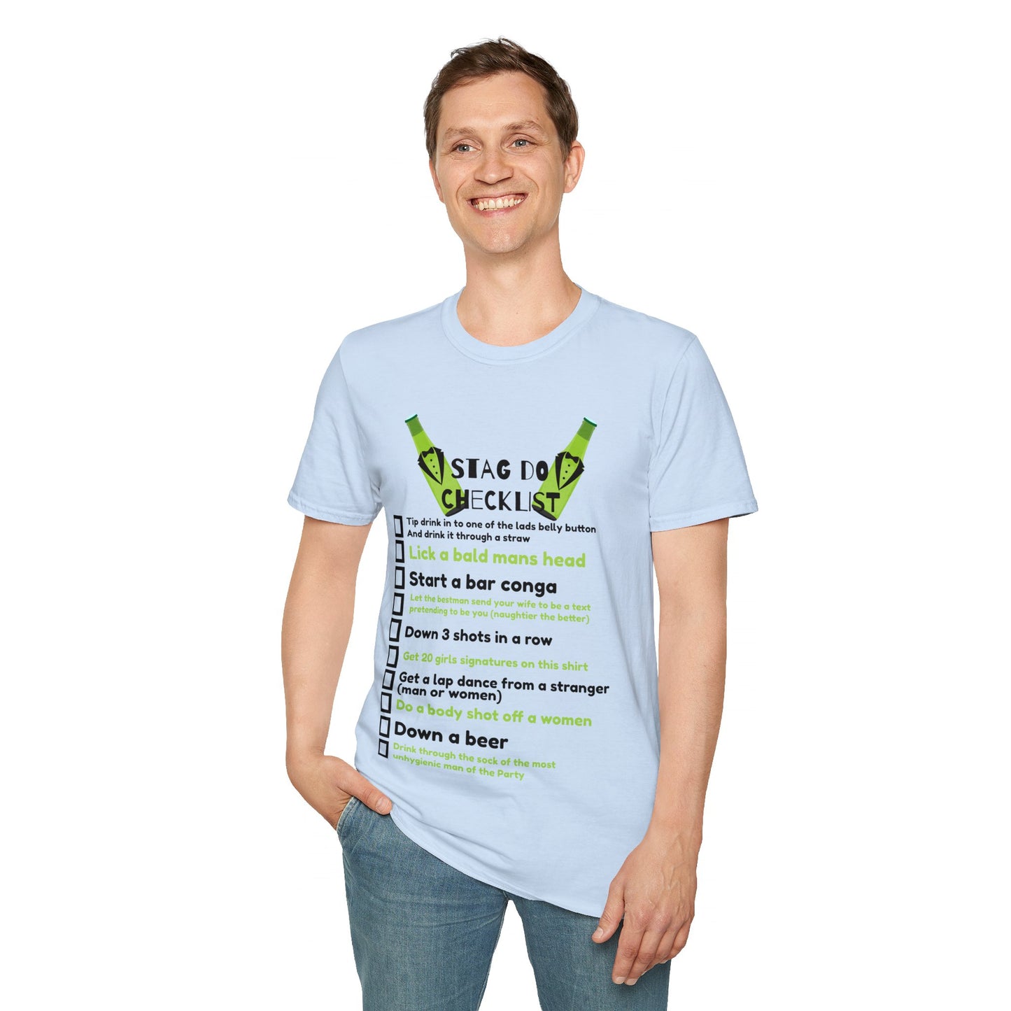 Stag Party do To Do List Funny Unisex Softstyle T-Shirt