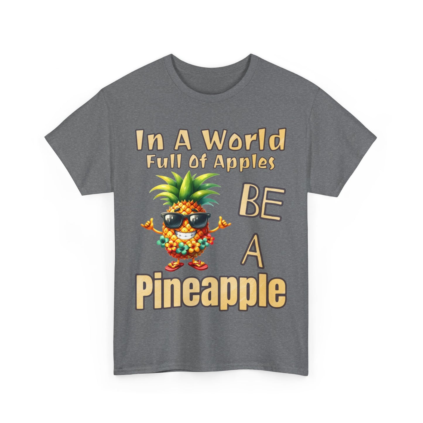 Cool Pineapple Wearing Sunglasses and flower Unisex Heavy Cotton Tee