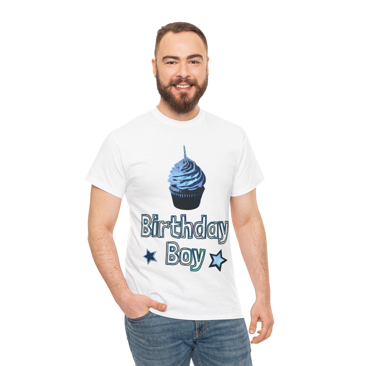 Birthday Boy Cupcake Blue Faded Design Unisex Heavy Cotton Tee