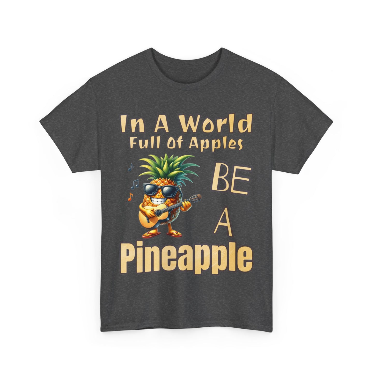 Cool Pineapple Playing Guitar Unisex Heavy Cotton Tee