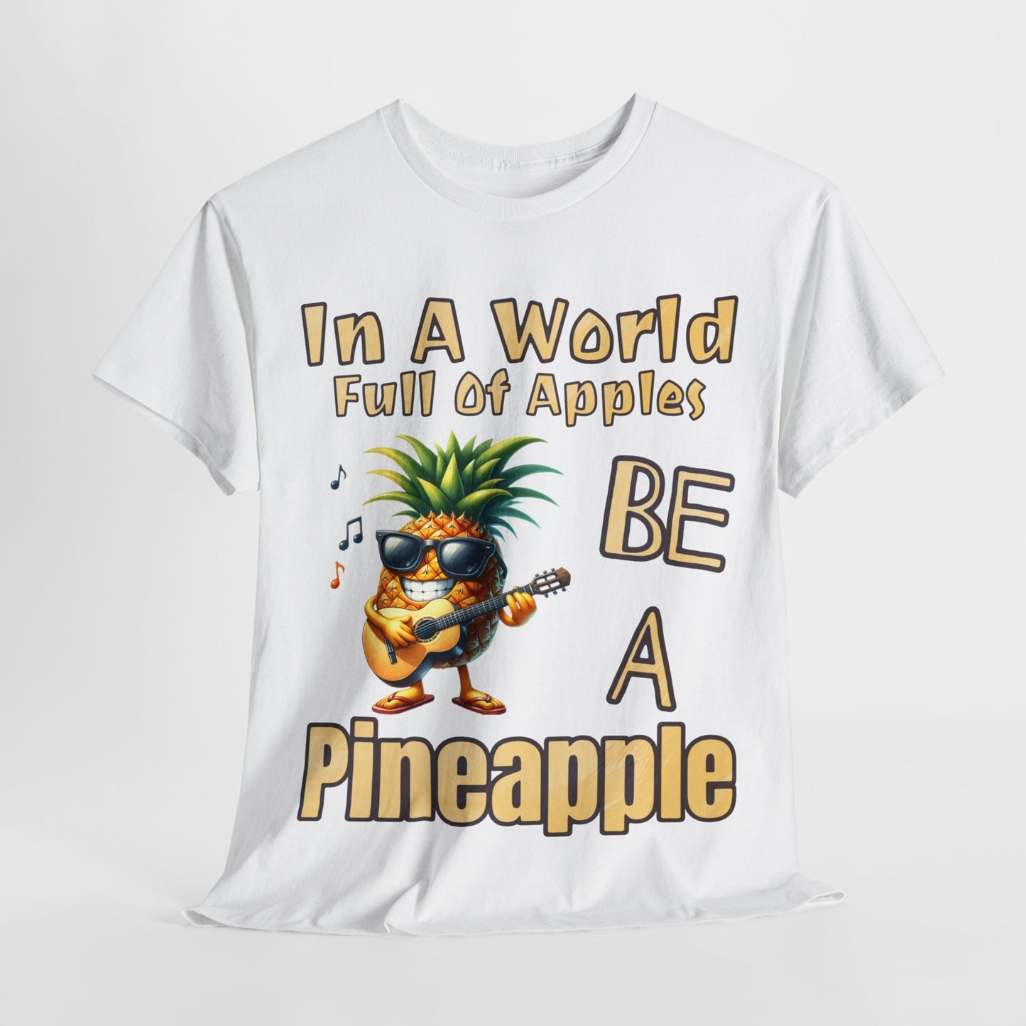 Cool Pineapple Playing Guitar Unisex Heavy Cotton Tee