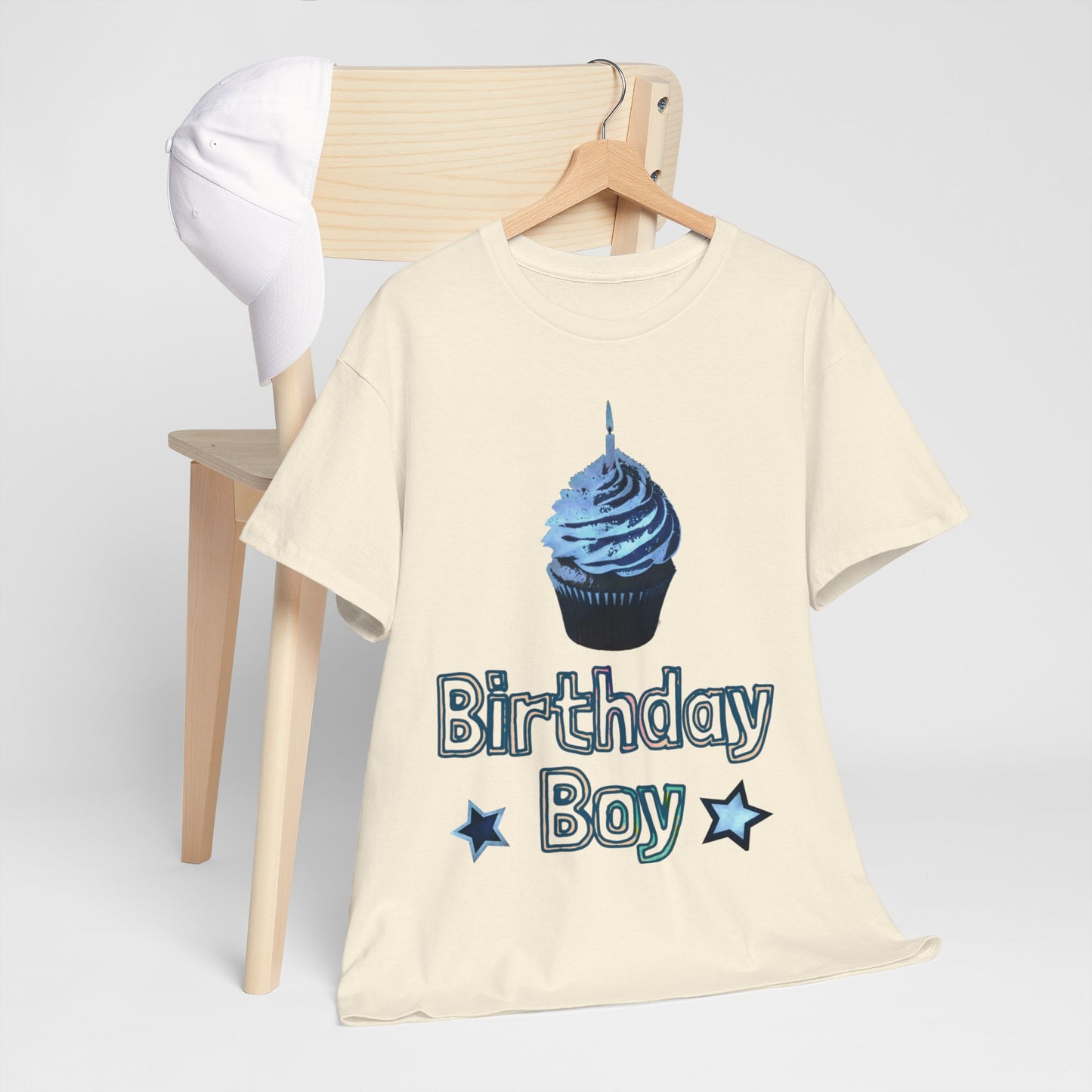 Birthday Boy Cupcake Blue Faded Design Unisex Heavy Cotton Tee