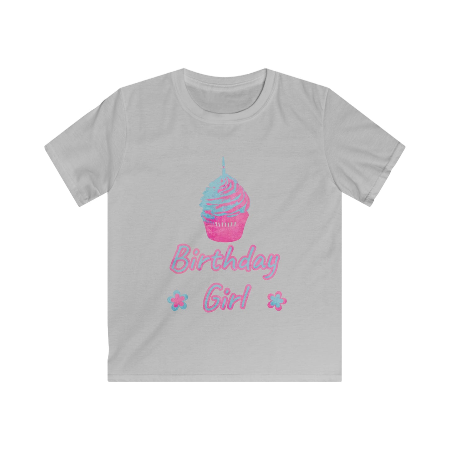 Birthday Girl Blue & Pink Cupcake Kids Softstyle Tee