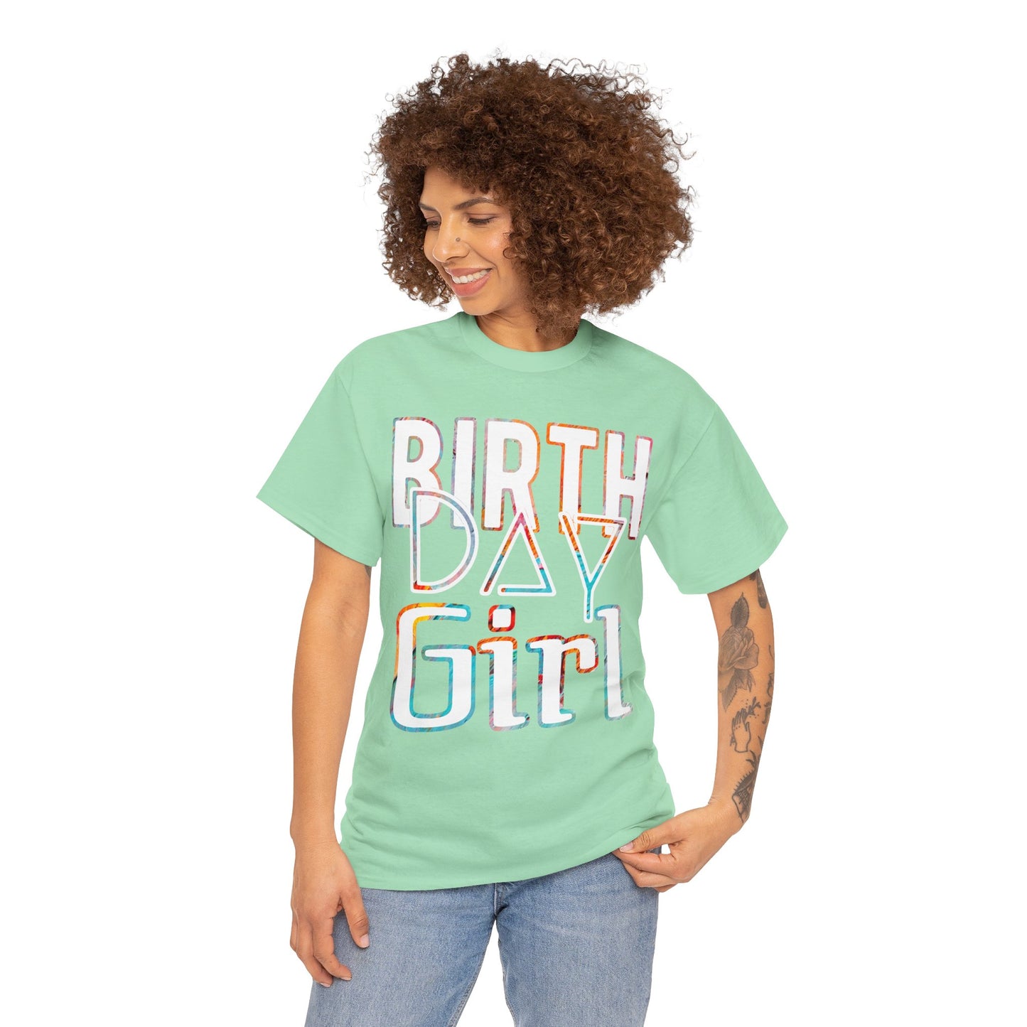 Birthday Girl White And Multicoloured Pattern Unisex Heavy Cotton Tee