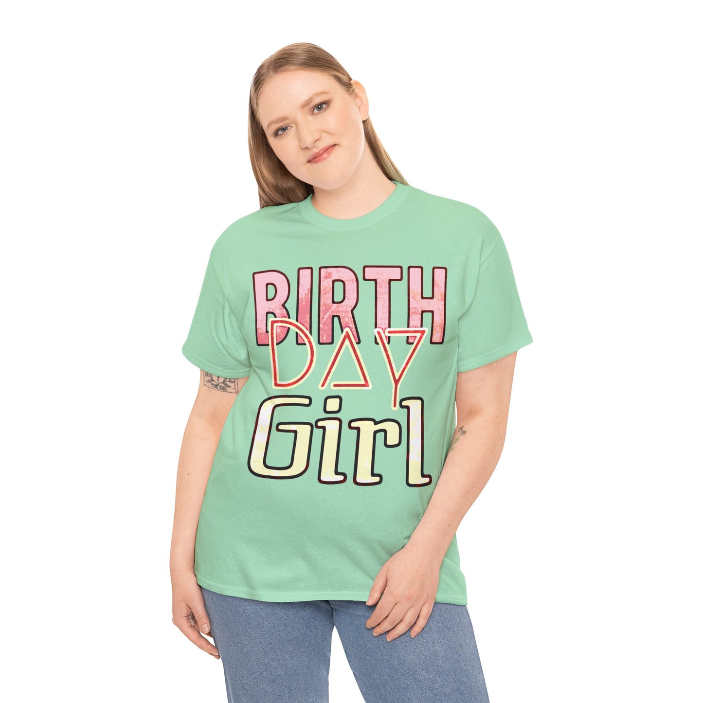 Birthday Girl Pink Washed Grunge Look Unisex Heavy Cotton Tee