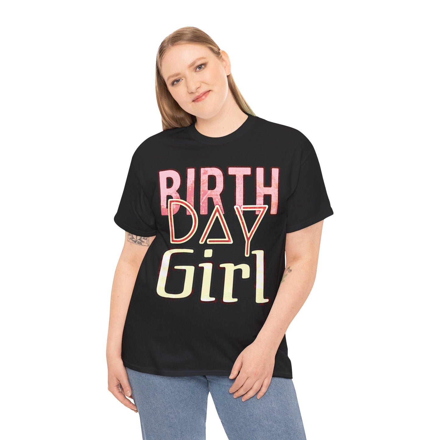 Birthday Girl Pink Washed Grunge Look Unisex Heavy Cotton Tee