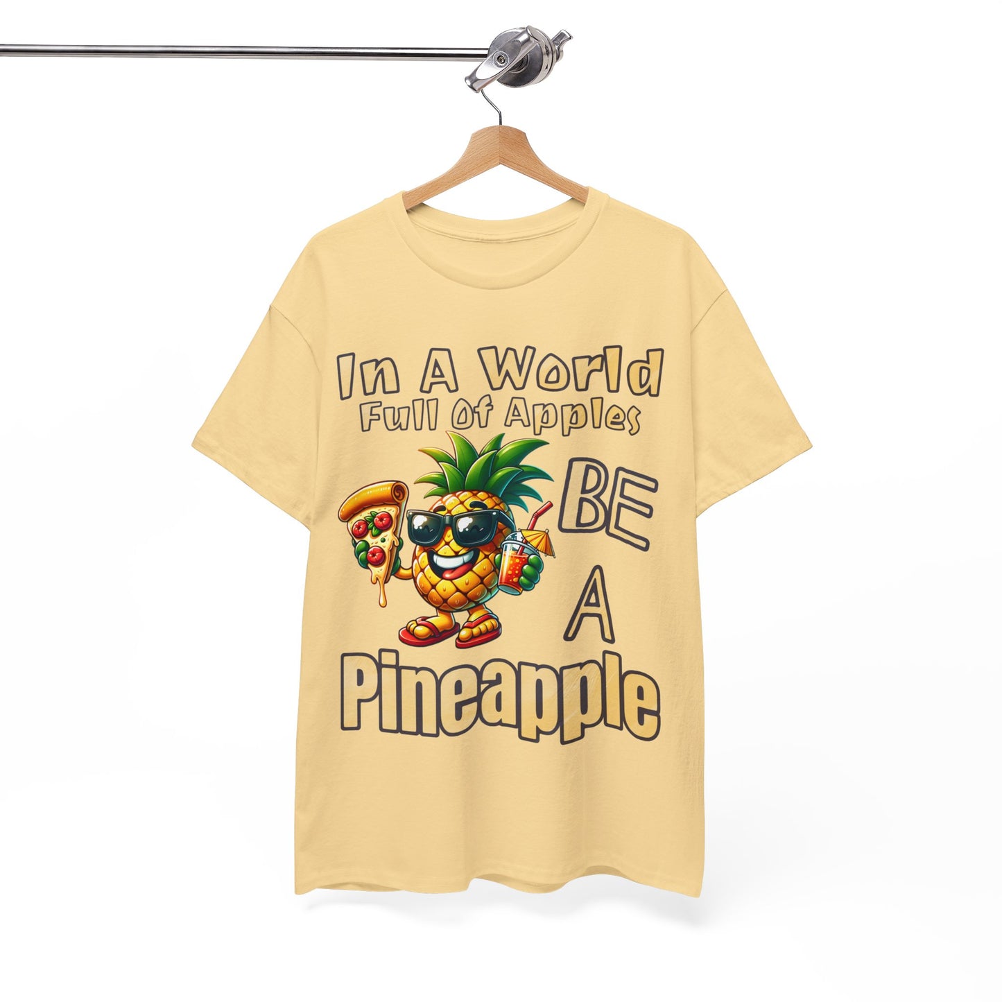 Cool Pineapple With Pizza Slice & Cocktail Unisex Heavy Cotton Tee