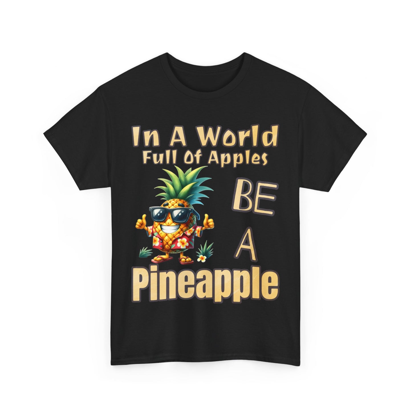 Cool Pineapple With Flower Shirt Unisex Heavy Cotton Tee