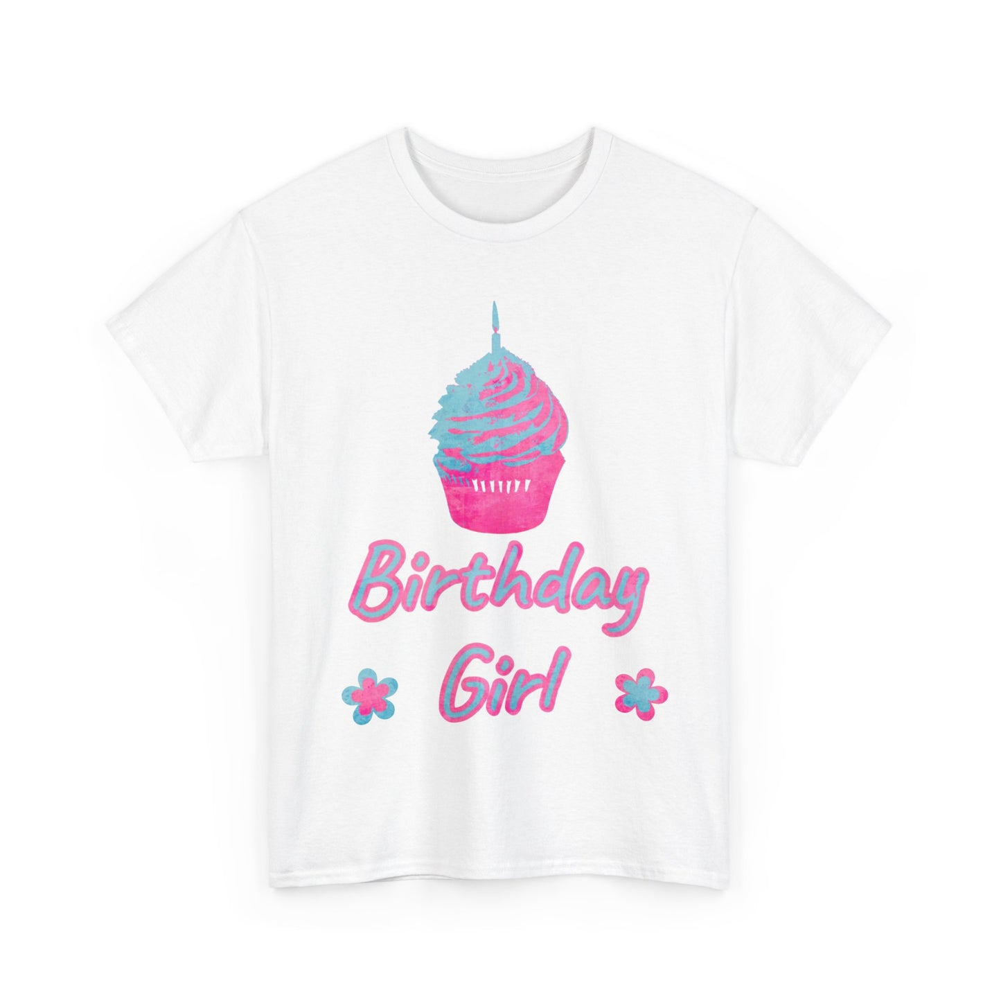 Birthday Girl Blue & Pink Cupcake Unisex Heavy Cotton Tee