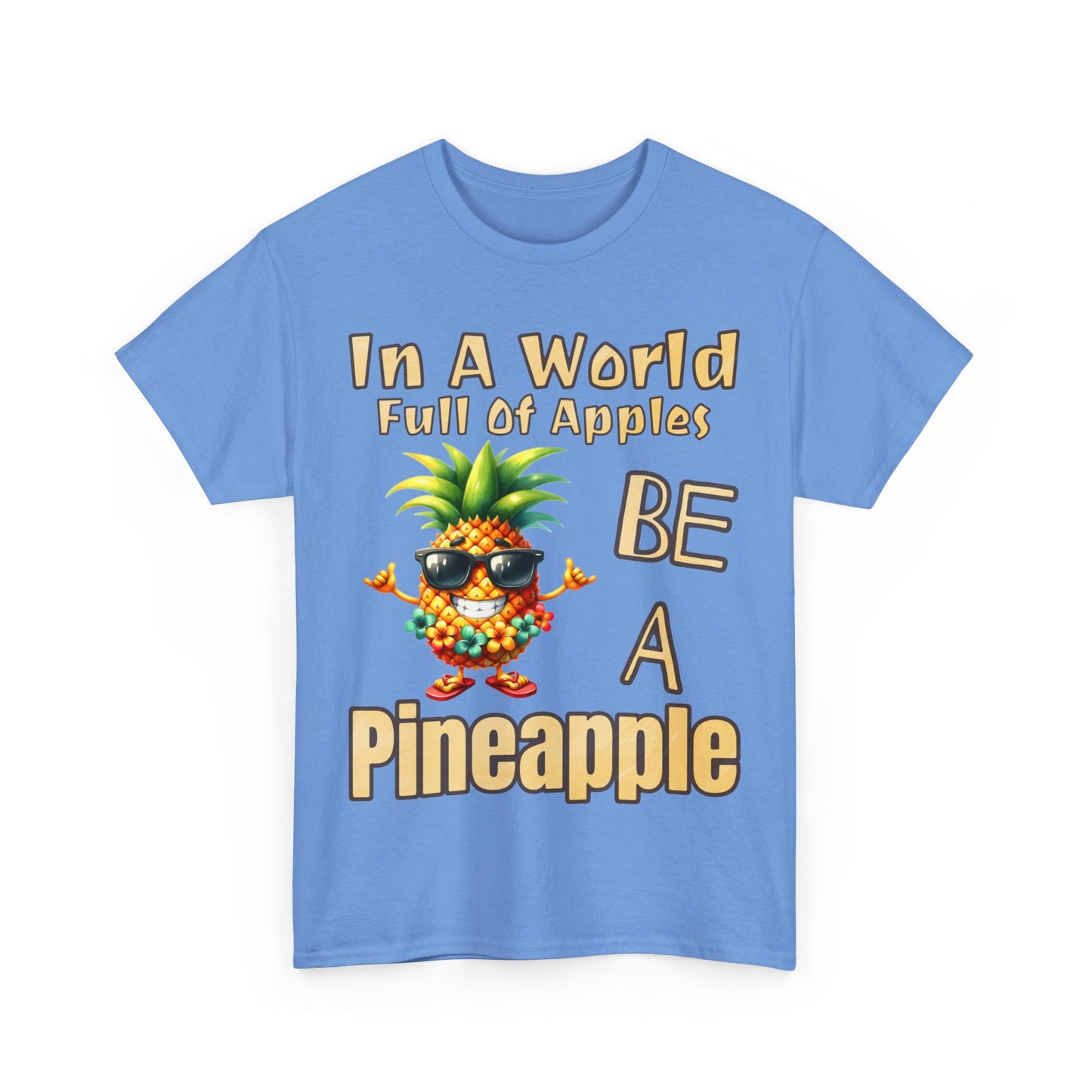 Cool Pineapple Wearing Sunglasses and flower Unisex Heavy Cotton Tee