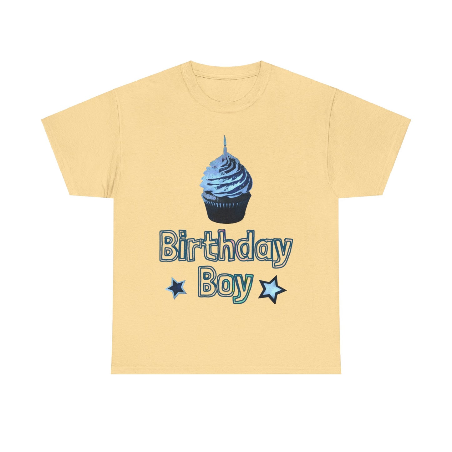 Birthday Boy Cupcake Blue Faded Design Unisex Heavy Cotton Tee