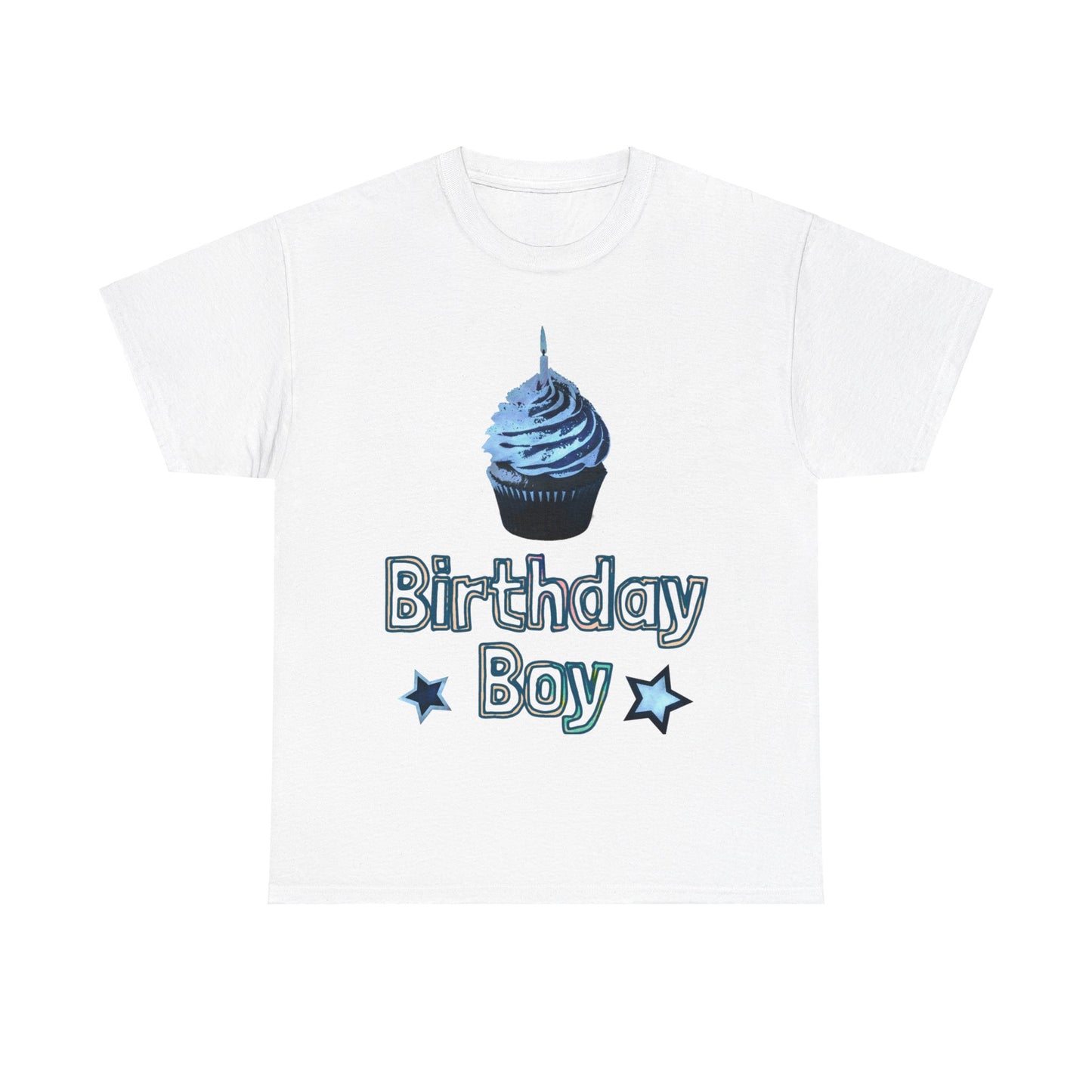 Birthday Boy Cupcake Blue Faded Design Unisex Heavy Cotton Tee