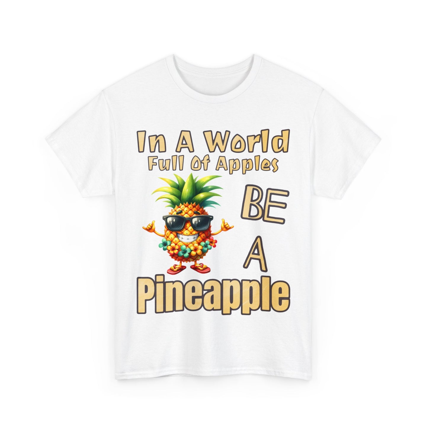 Cool Pineapple Wearing Sunglasses and flower Unisex Heavy Cotton Tee