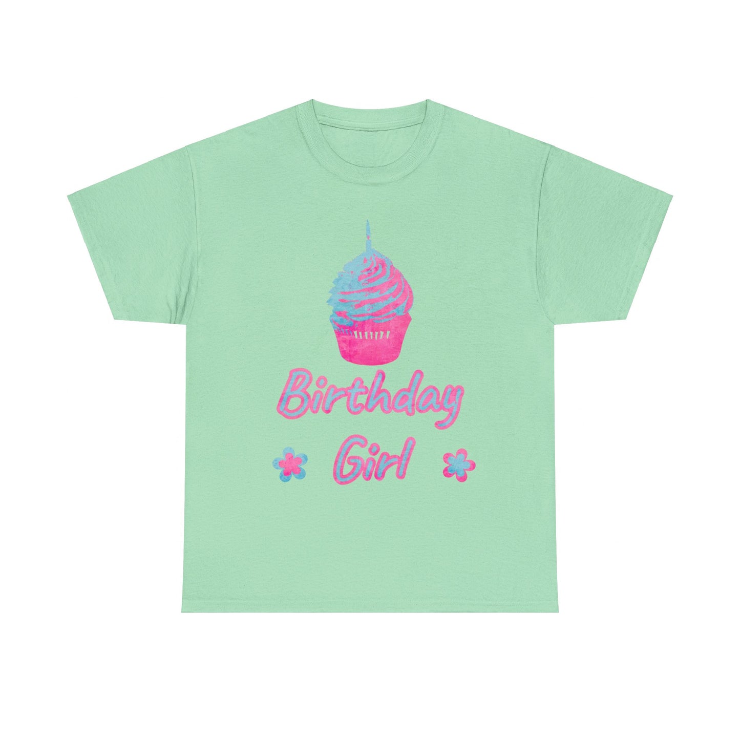 Birthday Girl Blue & Pink Cupcake Unisex Heavy Cotton Tee